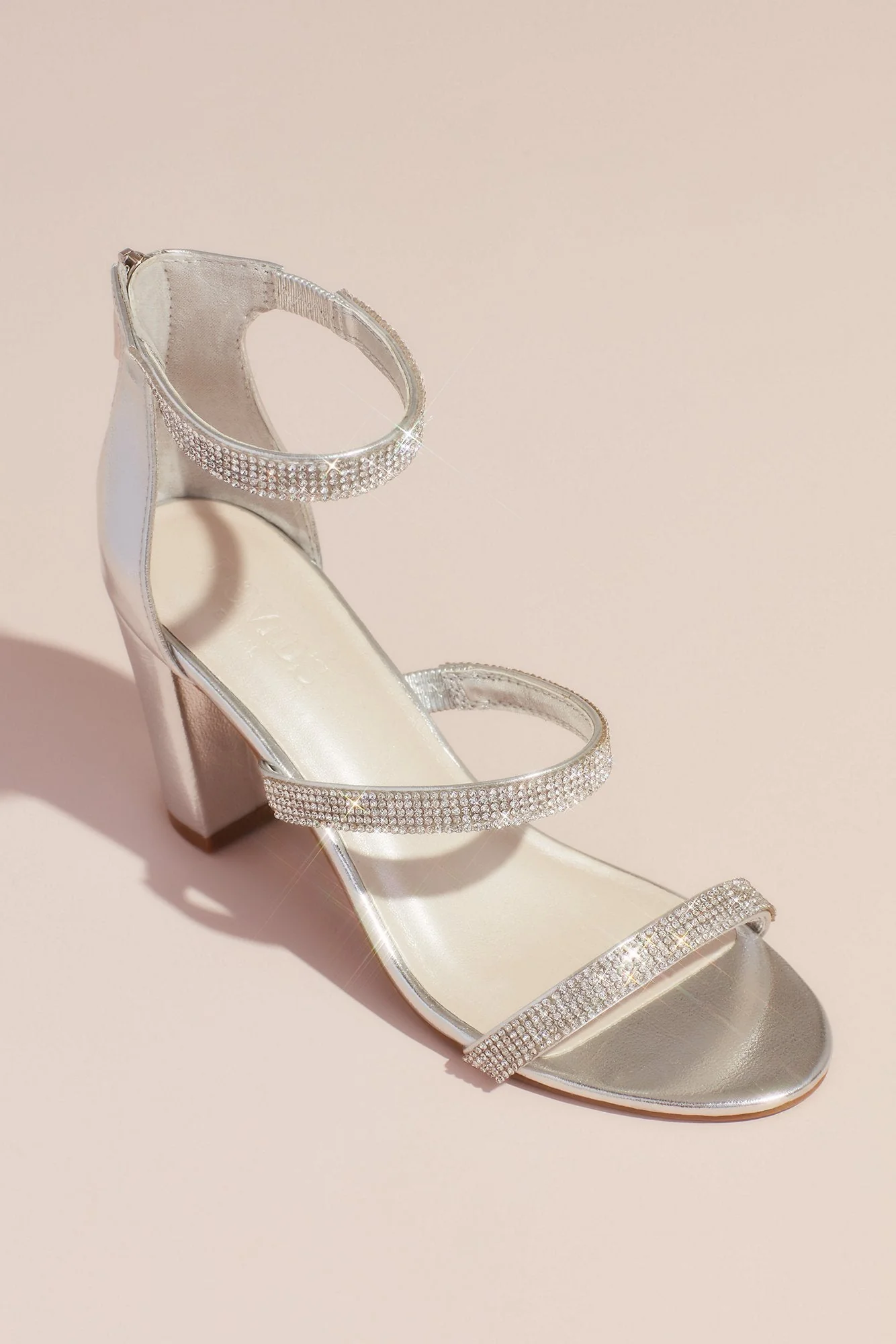 Triple-Strap Block Heel Sandals with Crystals - Image 3