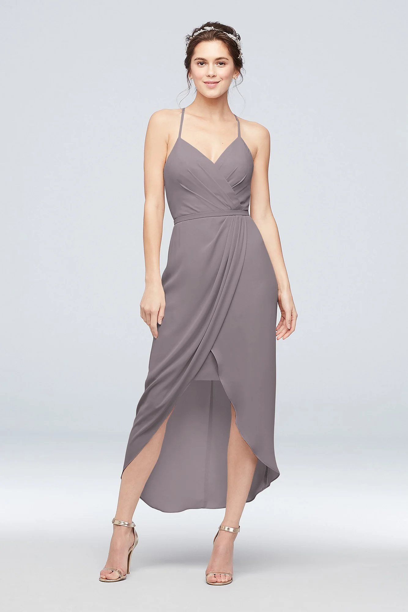 Tulip Hem Georgette Midi Bridesmaid Dress - Image 49