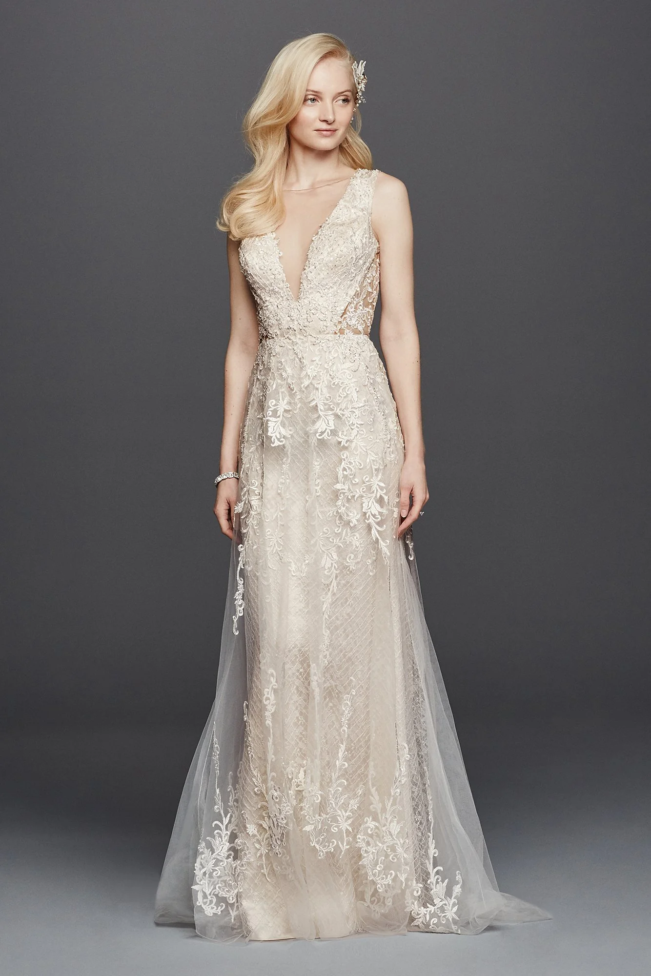 Tulle A-Line Wedding Dress with Plunging V-Neck