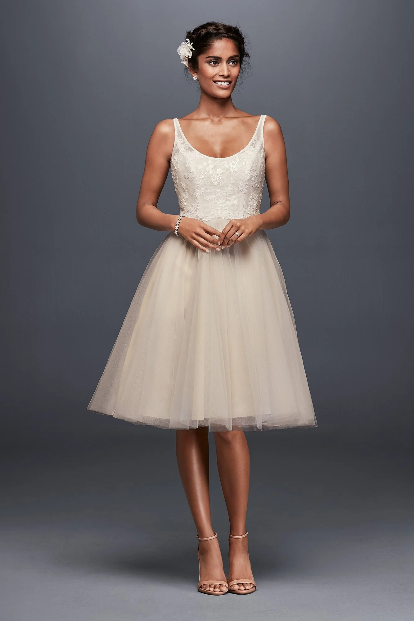 Tulle and Embroidered Lace Short Wedding Dress - Image 2
