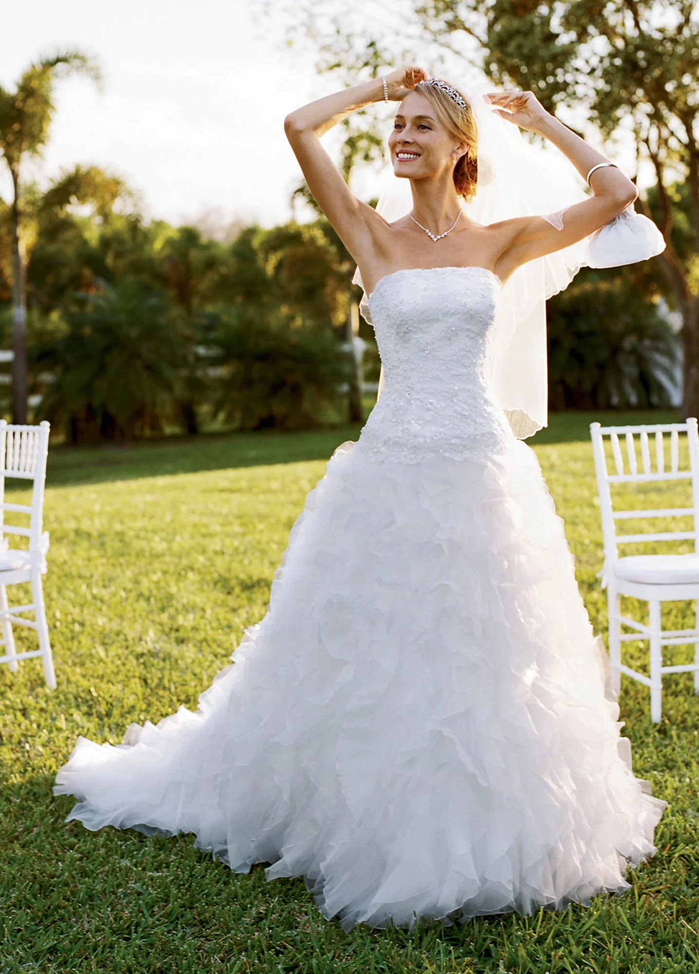 Tulle and Organza Ball Gown with Beaded Lace - Image 2