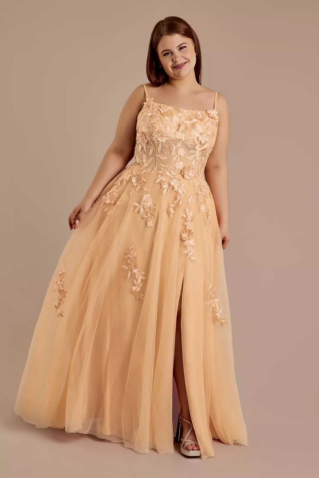 Tulle Ball Gown with 3D Flower Illusion Bodice - Image 3