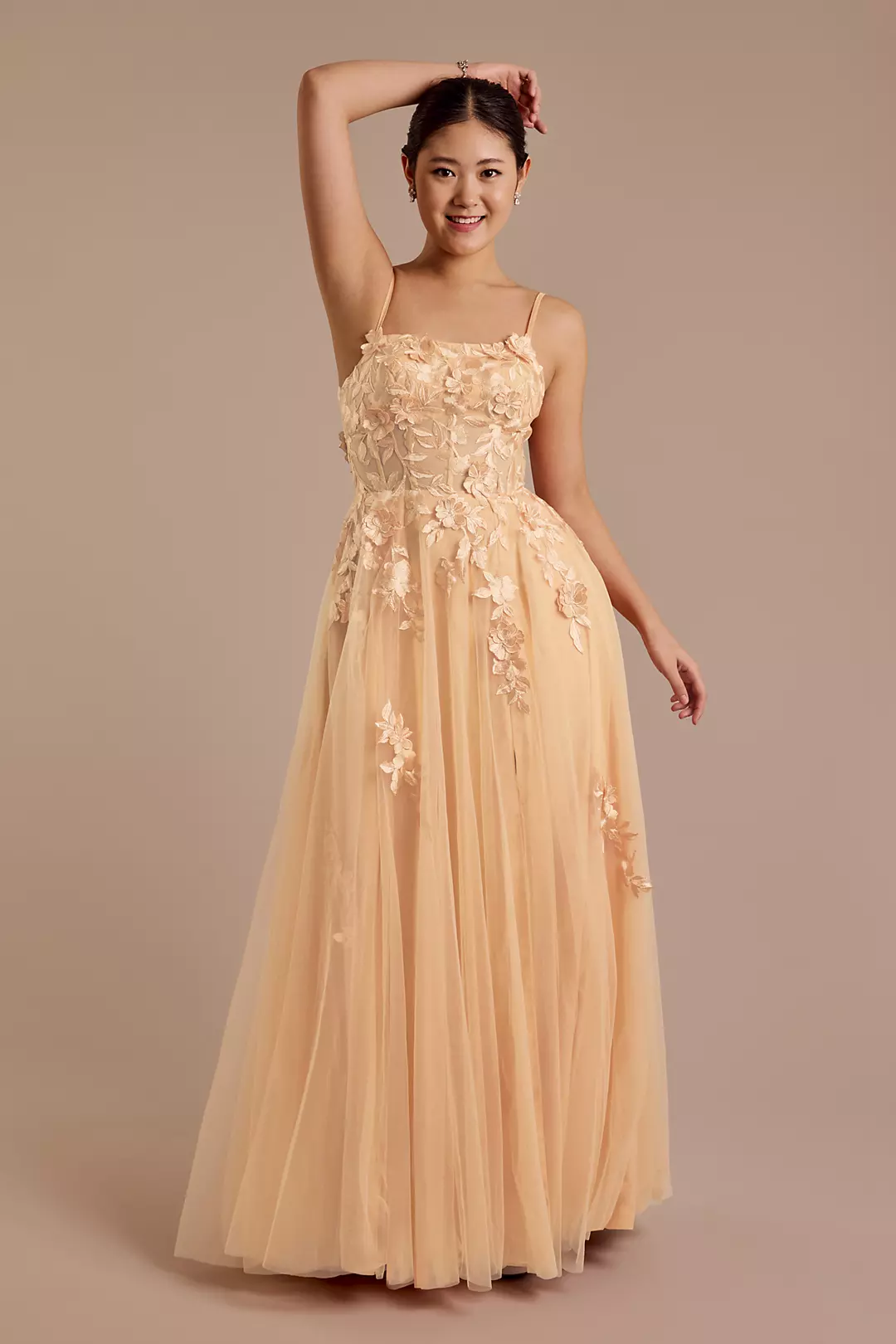 Tulle Ball Gown with 3D Flower Illusion Bodice - Image 4