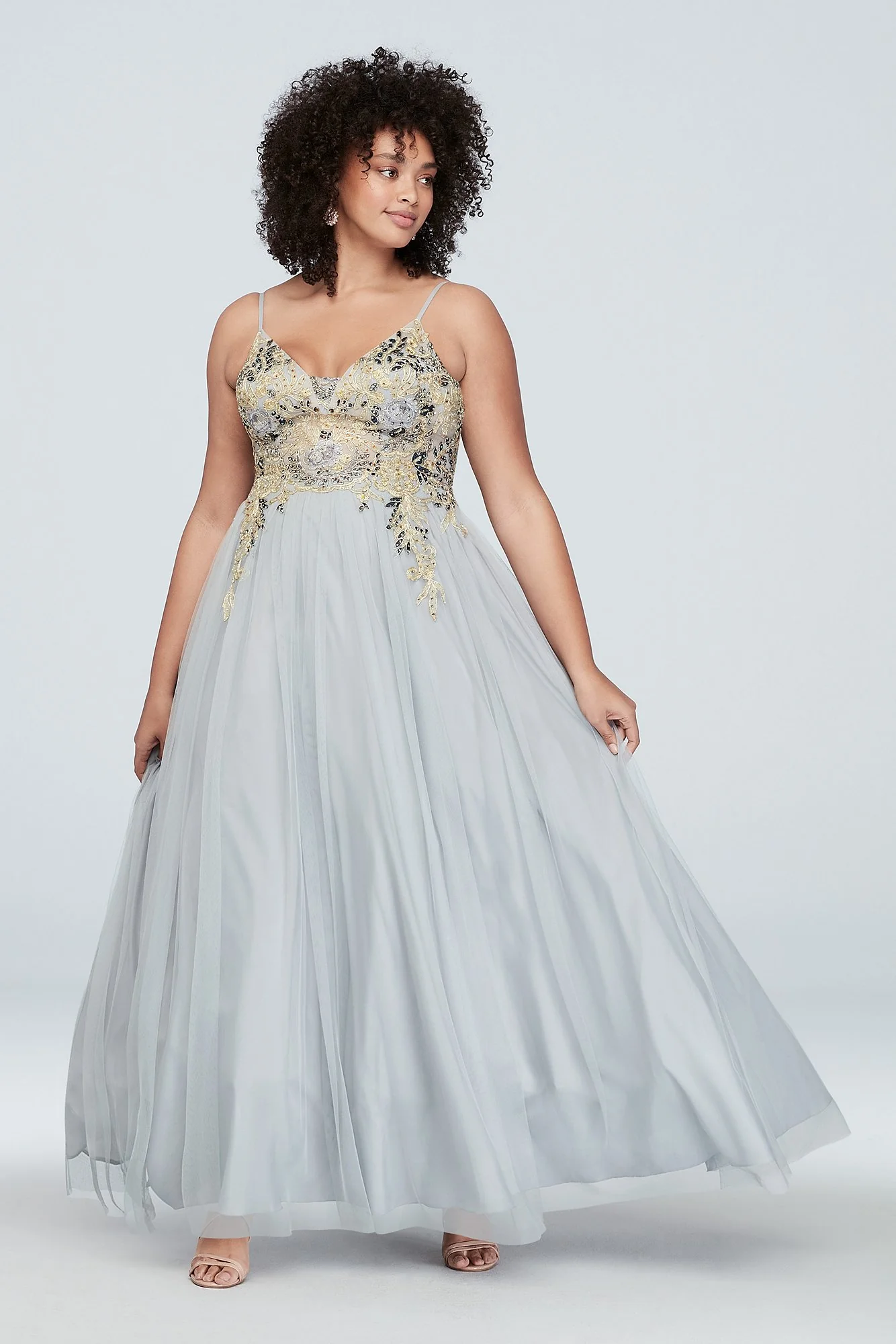 Tulle Ball Gown with Gems and Floral Embroidery - Image 2