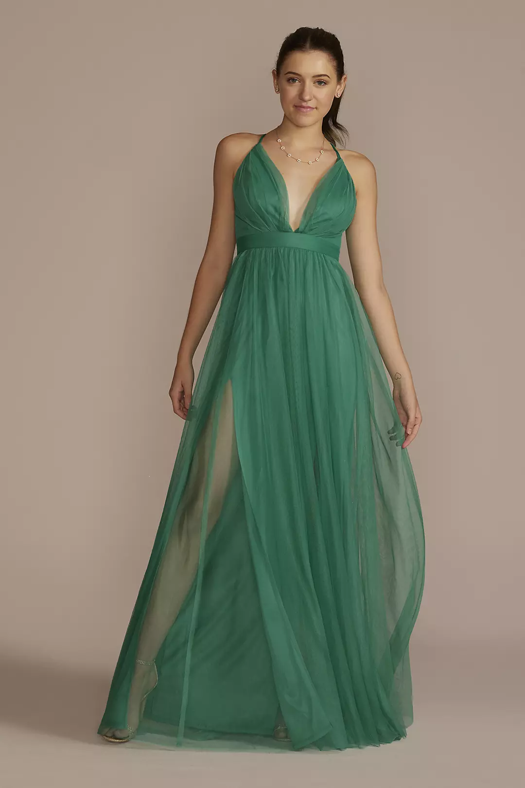 Tulle Dress with Plunge Neckline and Open Back - Image 5