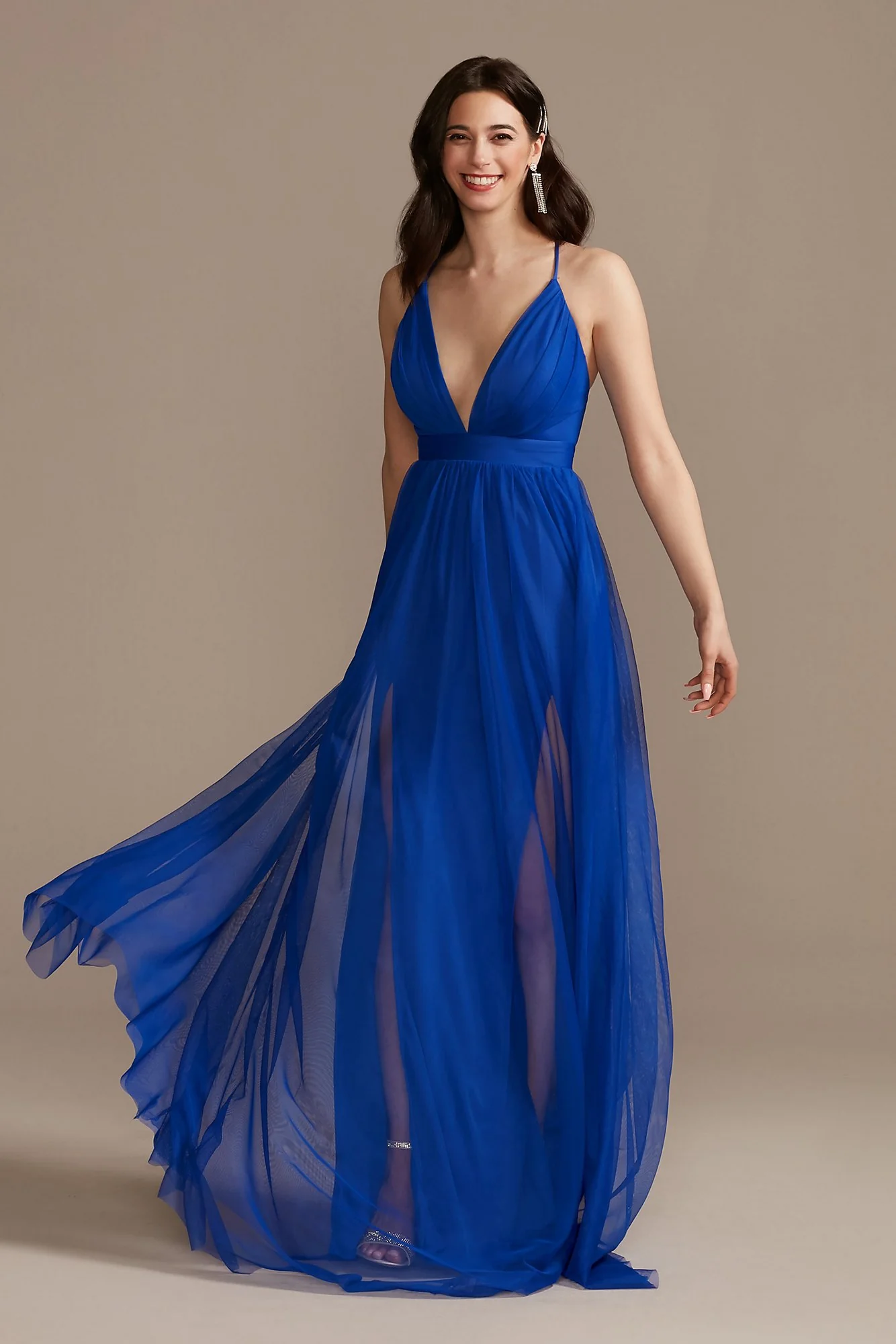 Tulle Dress with Plunge Neckline and Open Back - Image 2