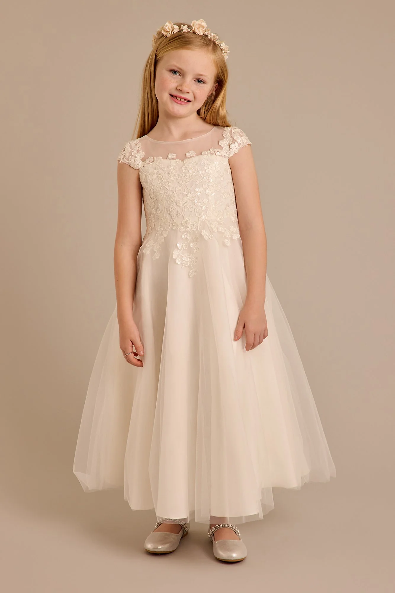 Tulle Flower Girl Dress with Lace Appliques