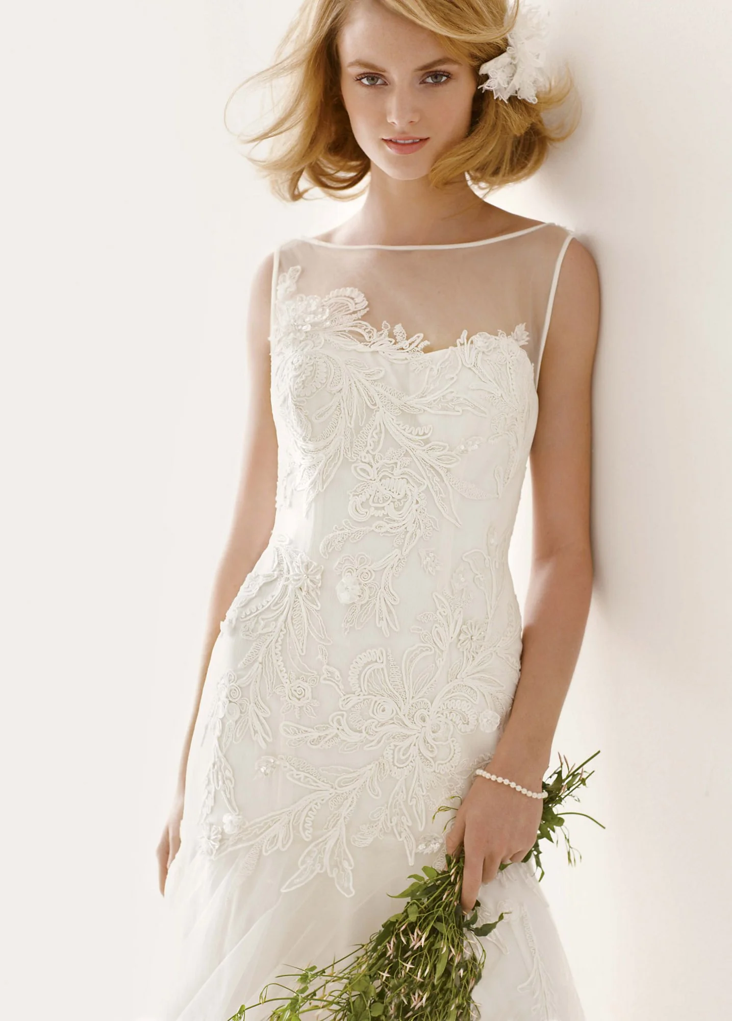 Tulle Gown with Illusion Neck and Lace Appliques