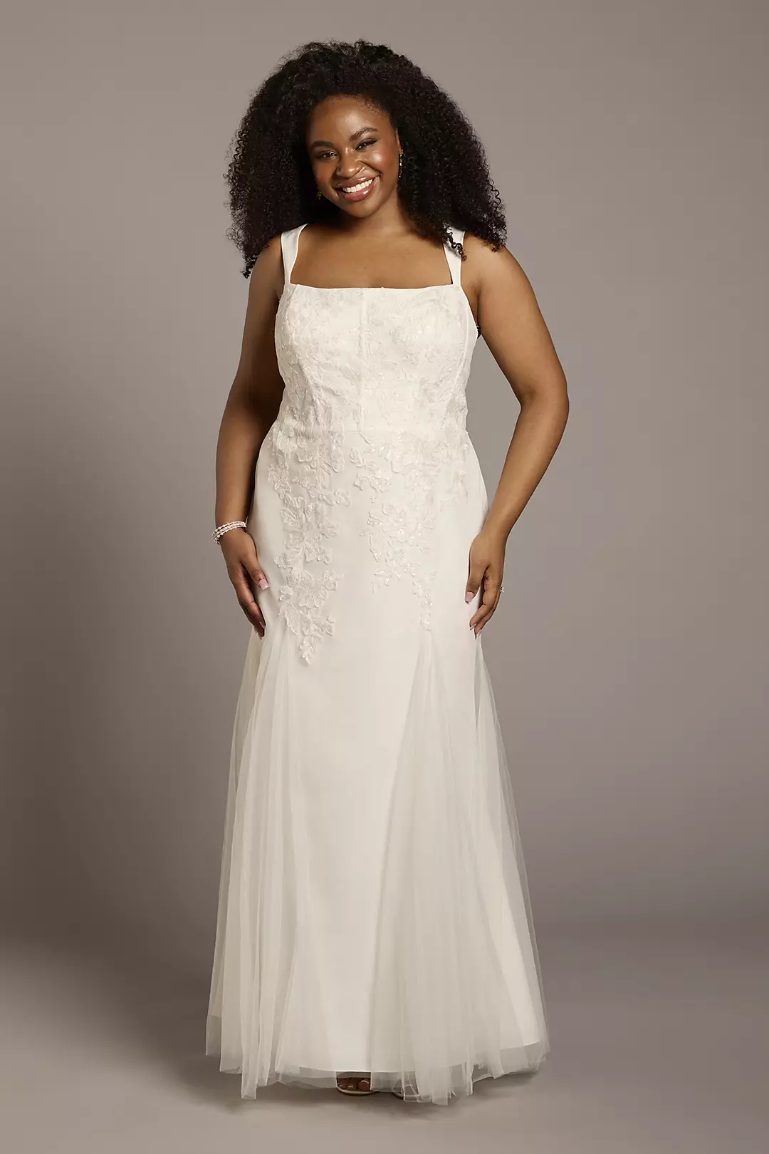 Tulle Lace Applique Corset Mermaid Wedding Dress - Image 4