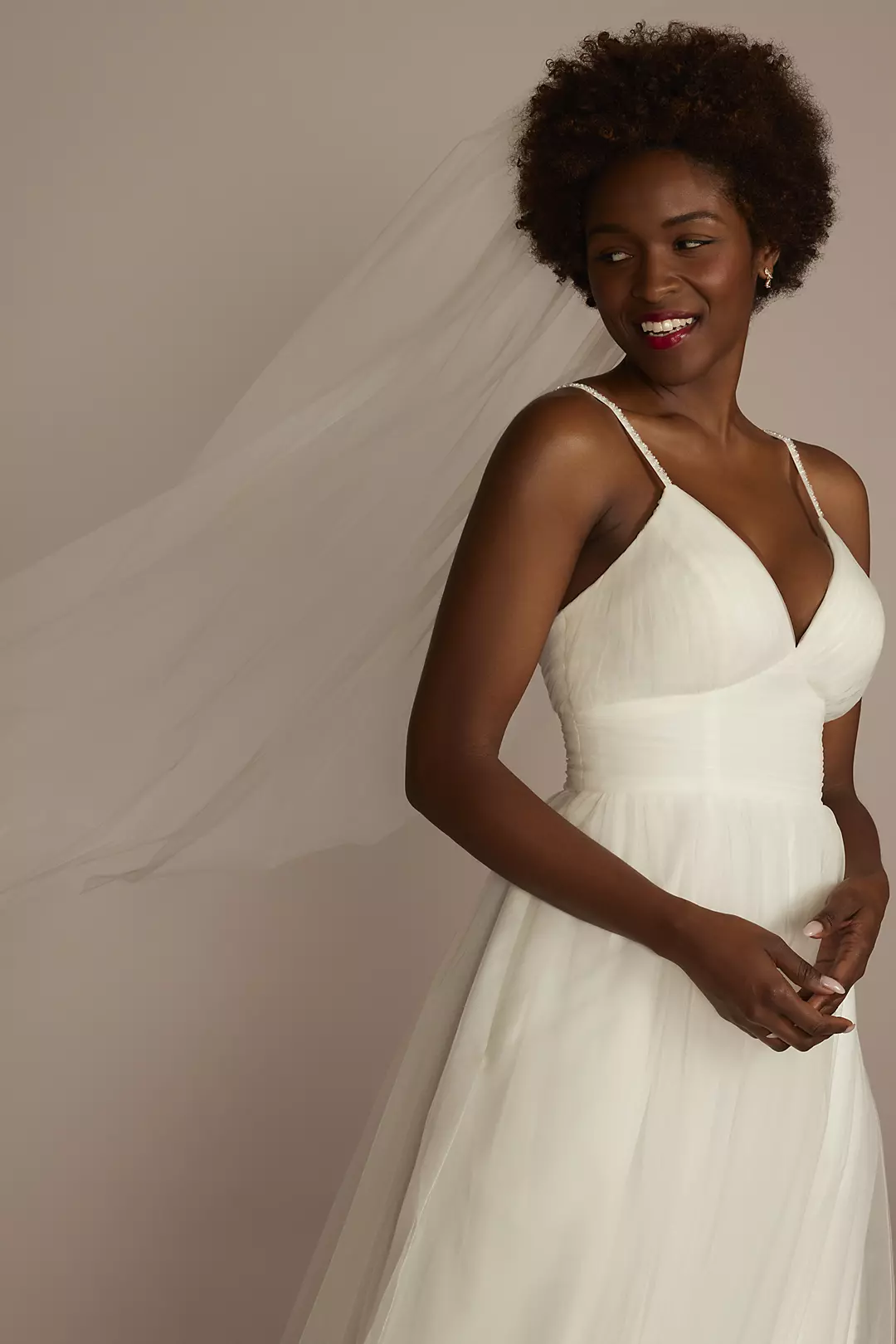 Tulle Mid-Length Veil with Rhinestone Comb - Image 2