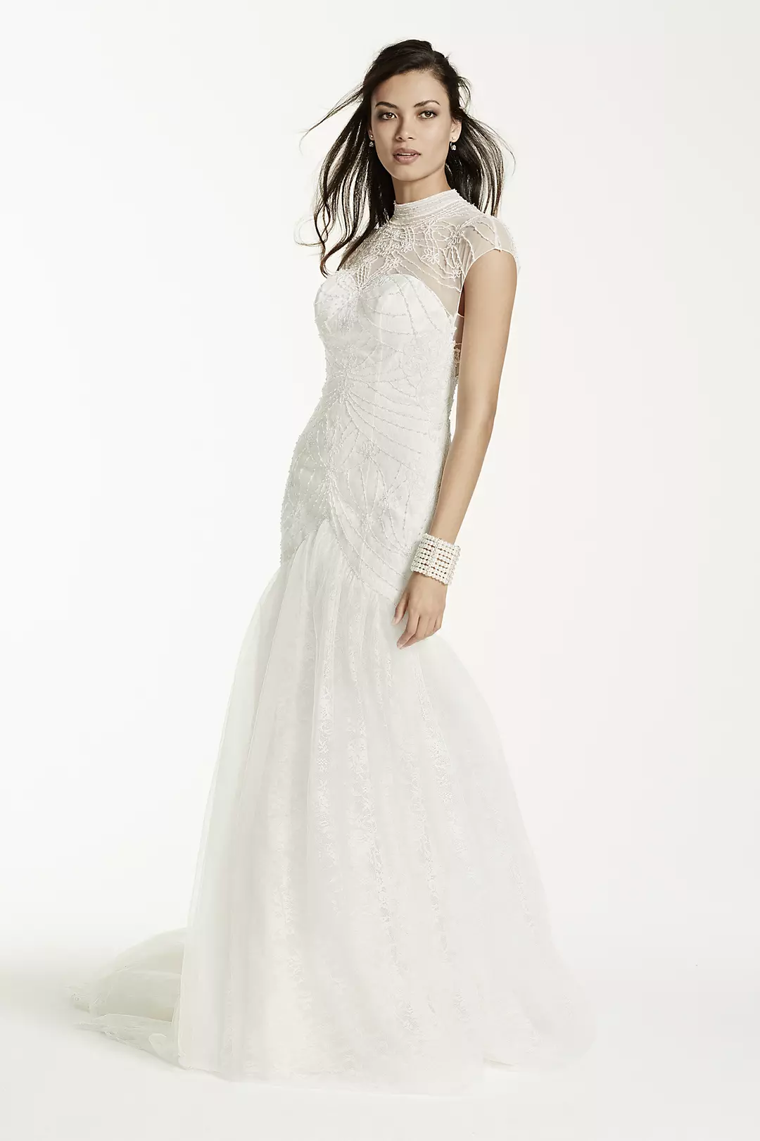 Tulle Over Lace Trumpet Gown with High Neckline - Image 2
