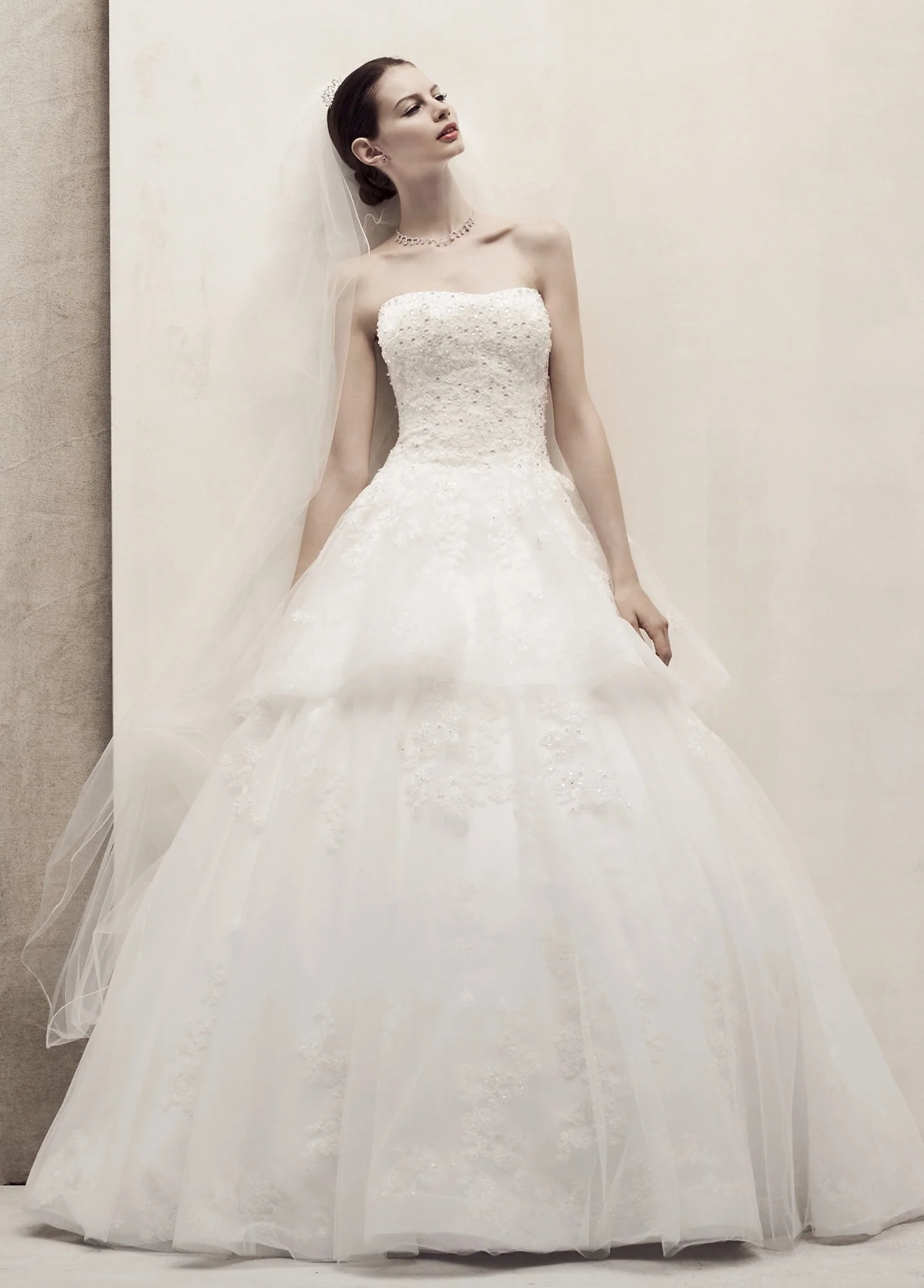 Tulle Over Organza Tiered Ball Gown