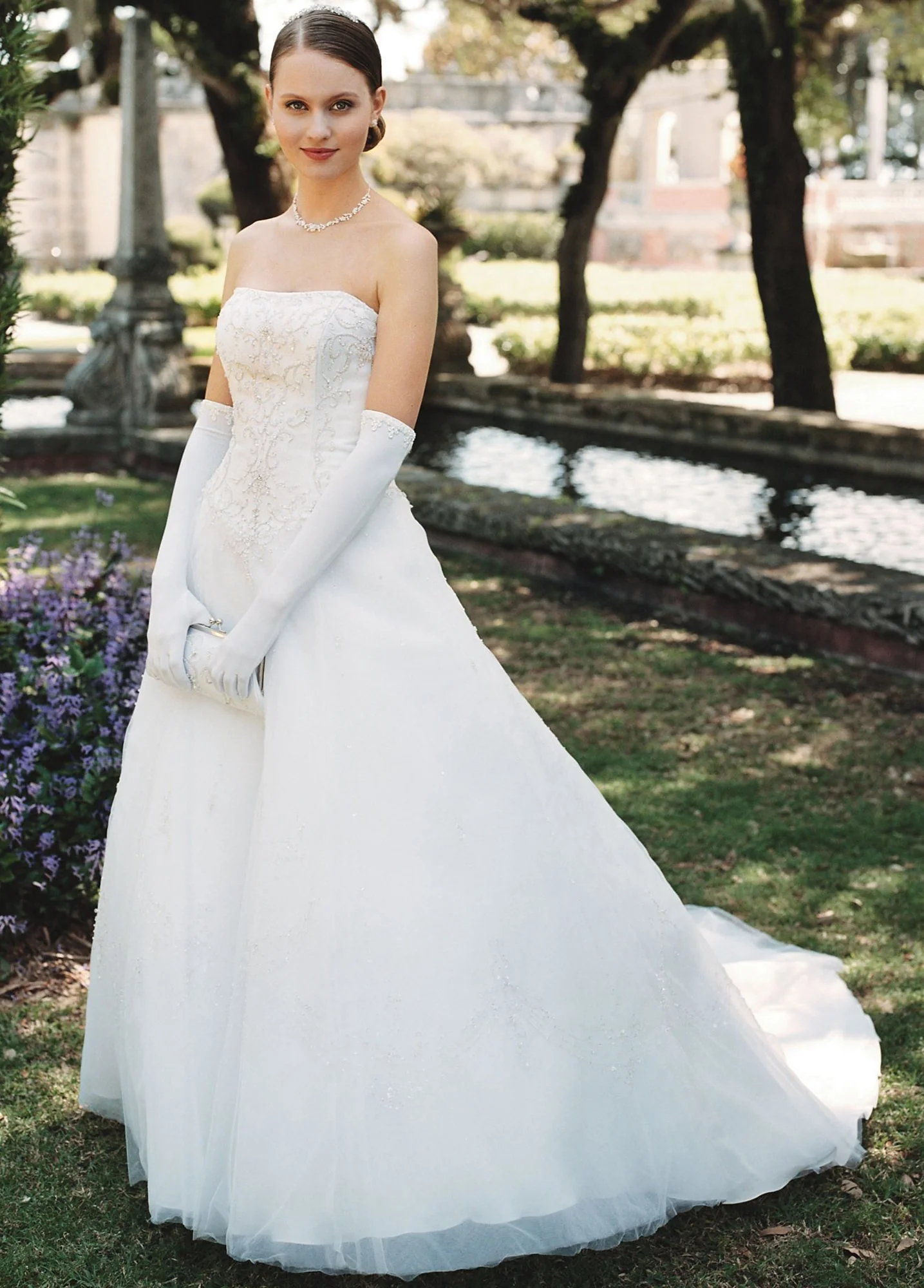Tulle Over Satin Gown with Metallic Embroidery - Image 2
