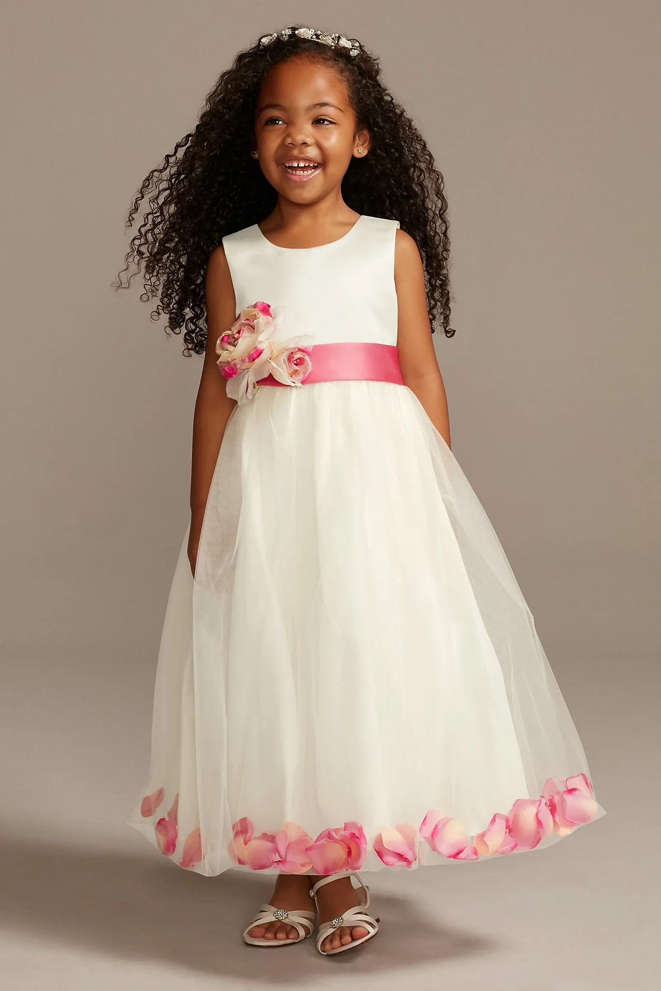 Tulle Skirt Flower Girl Dress with Colored Petals - Image 2