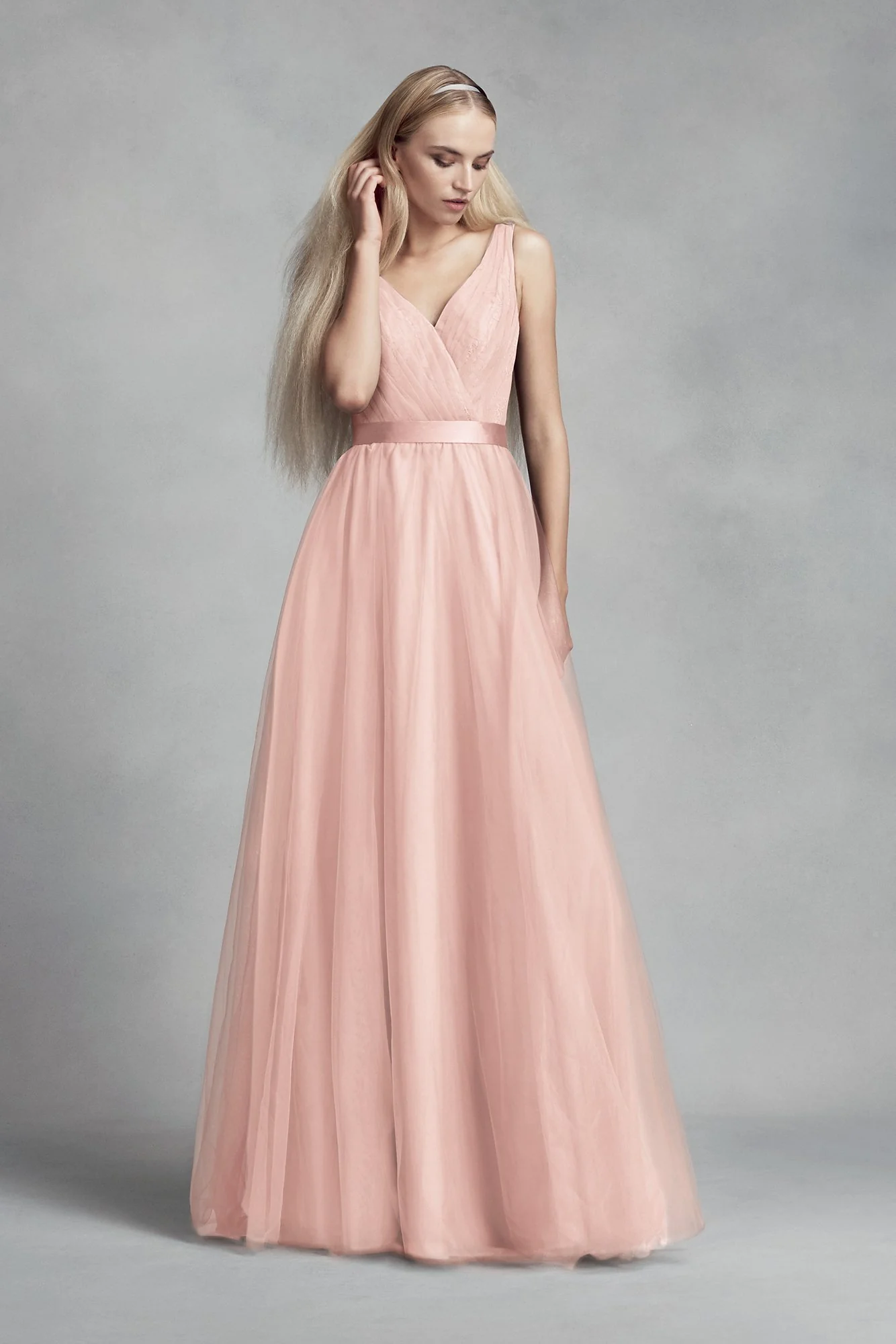 Tulle Surplice Bridesmaid Dress with Lace Back - Image 4