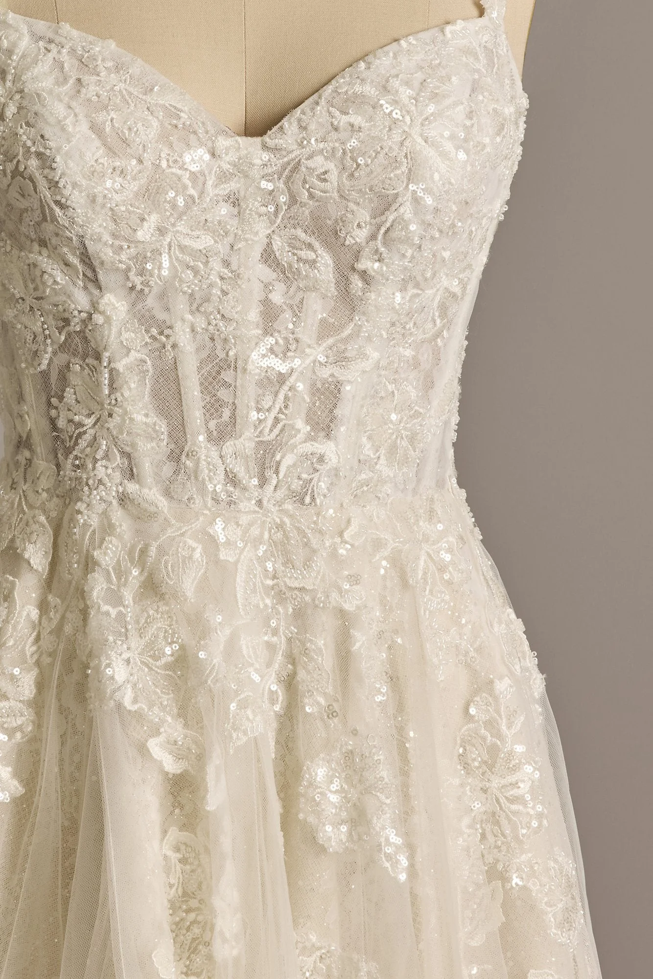 Tulle Tank Ball Gown with Floral Lace Appliques - Image 11