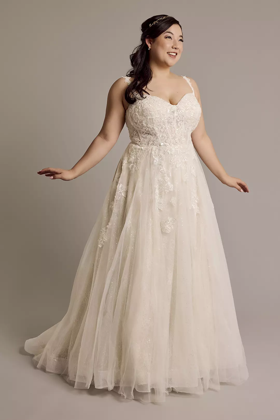 Tulle Tank Ball Gown with Floral Lace Appliques - Image 14