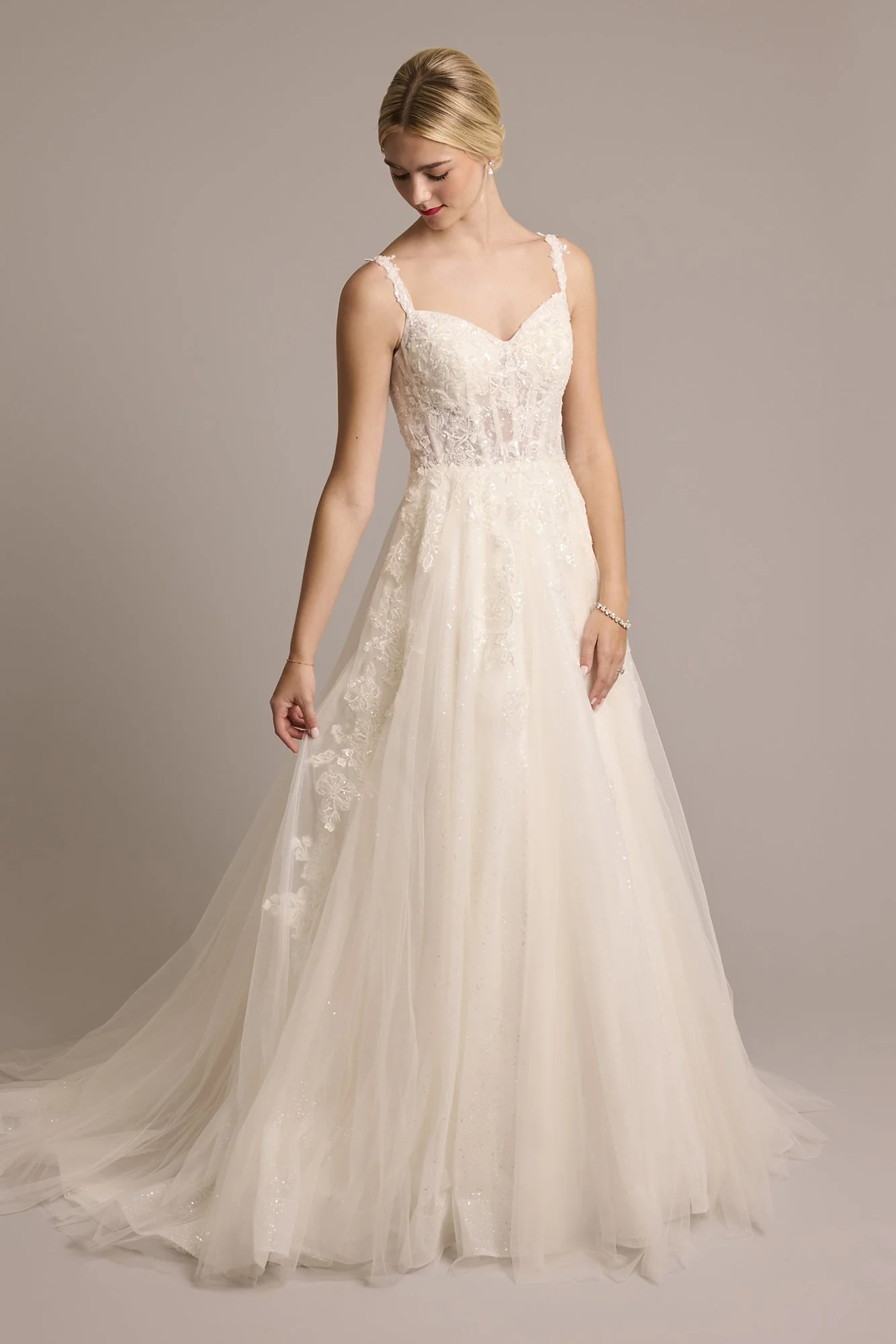 Tulle Tank Ball Gown with Floral Lace Appliques - Image 2