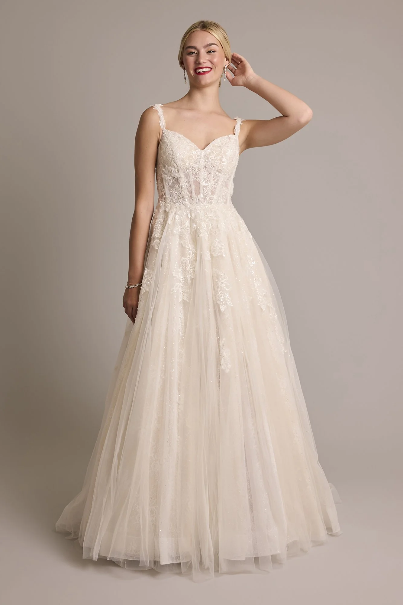 Tulle Tank Ball Gown with Floral Lace Appliques - Image 5