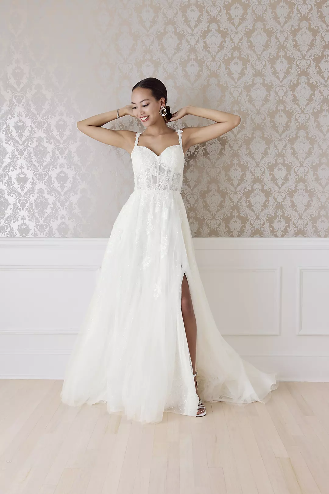 Tulle Tank Ball Gown with Floral Lace Appliques - Image 7