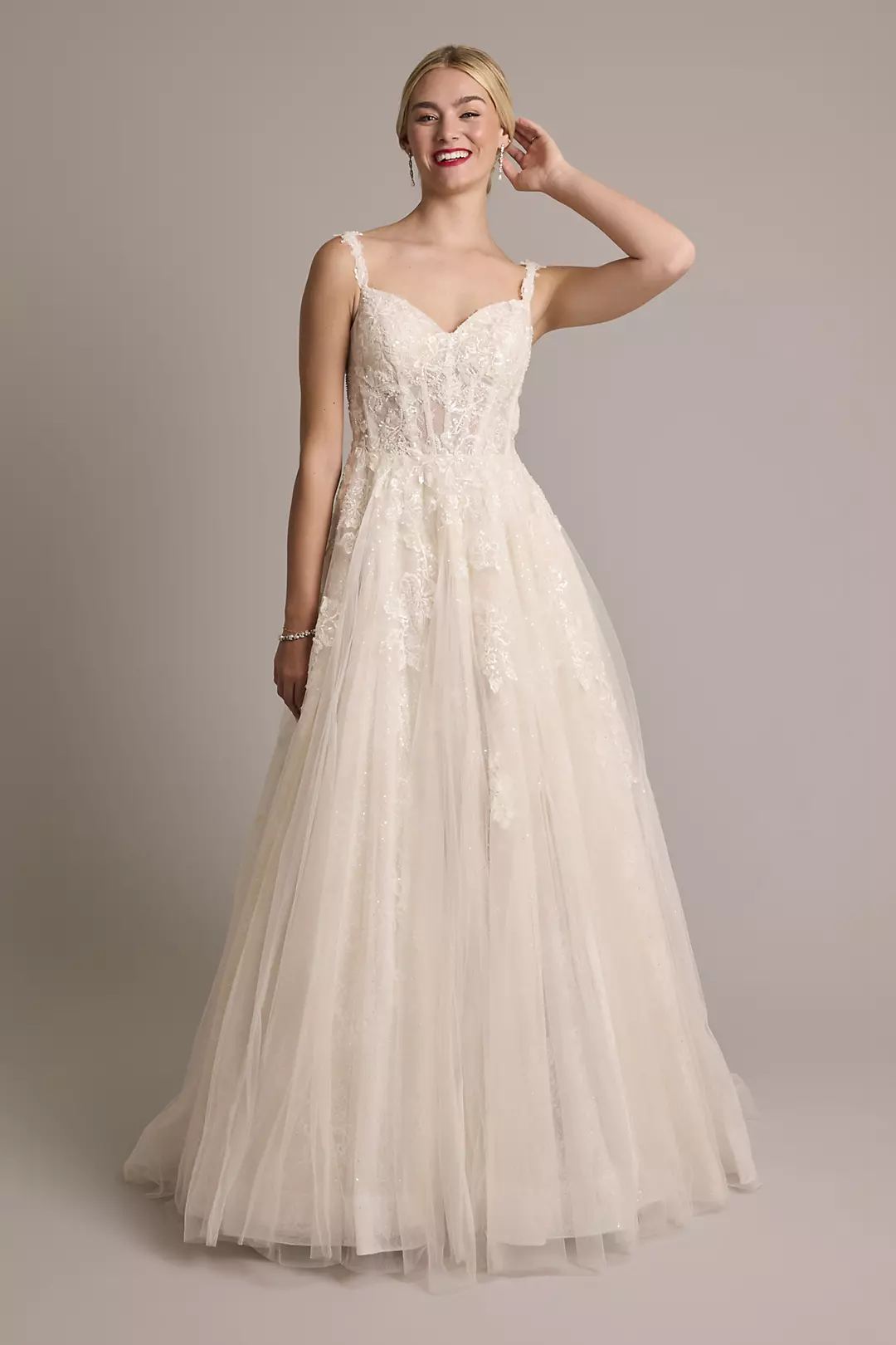 Tulle Tank Ball Gown with Floral Lace Appliques - Image 8