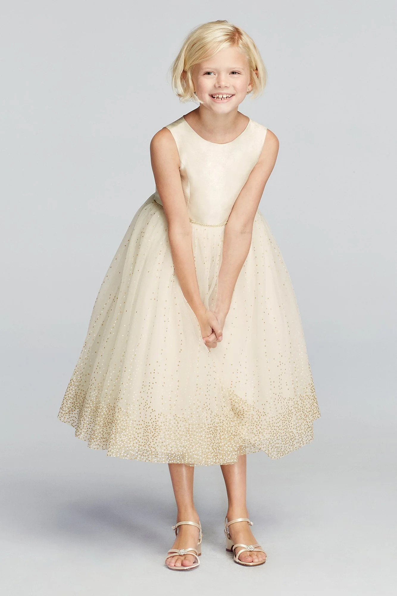 Tulle Tea Length Gown with Metallic Shimmer Detail - Image 3