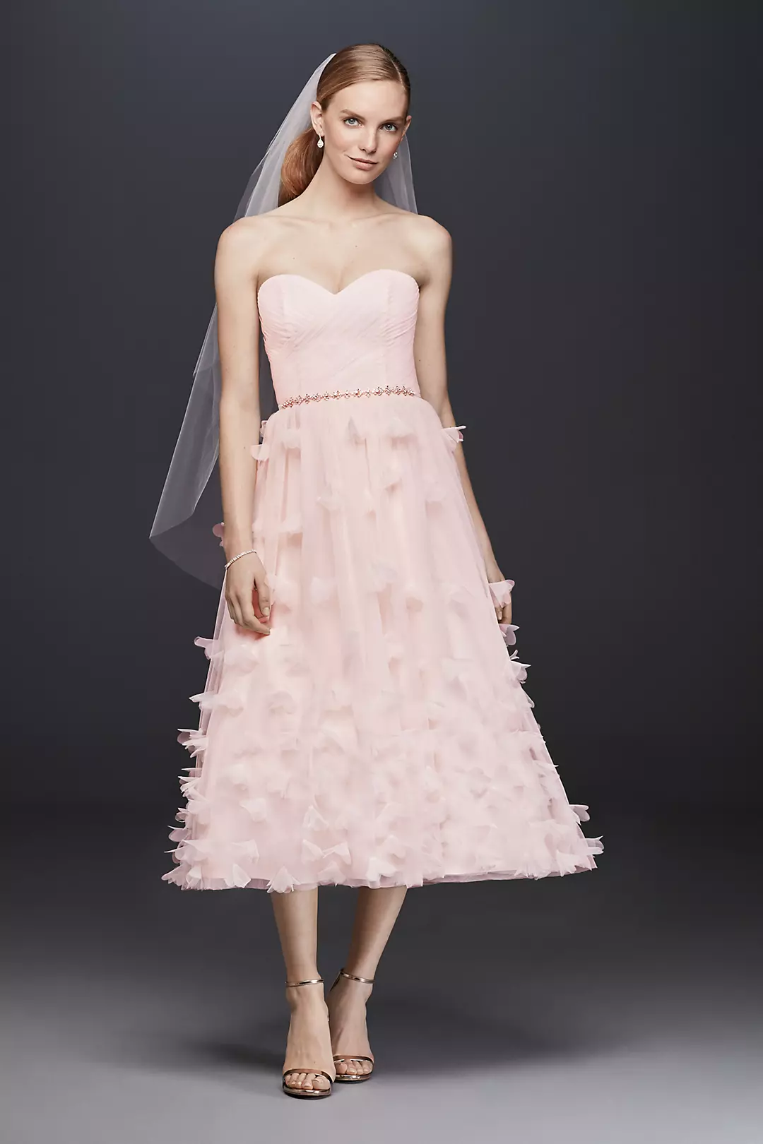 Tulle Tea-Length Wedding Dress with Organza Petals