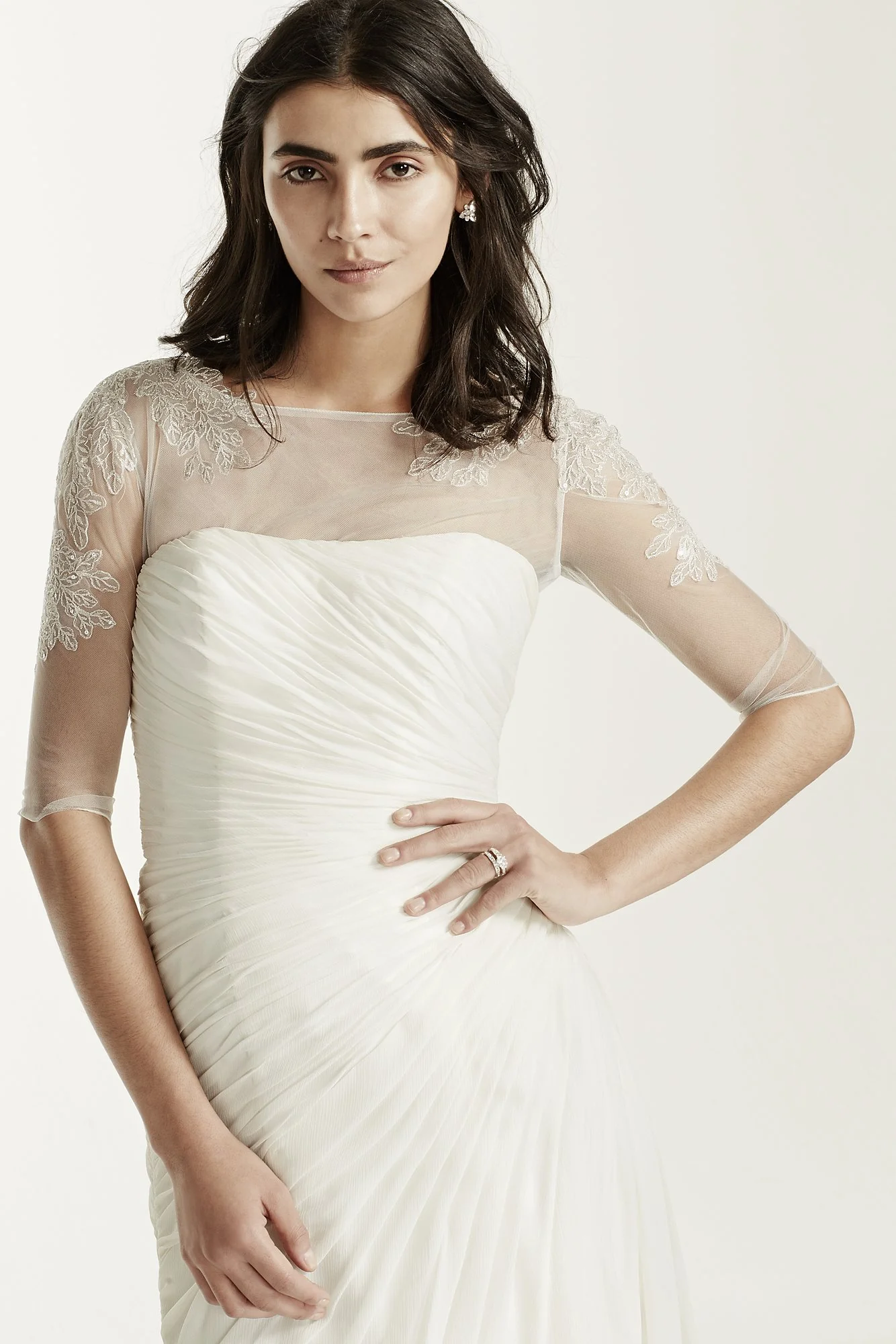 3/4 Sleeve Tulle Topper with Lace Appliques