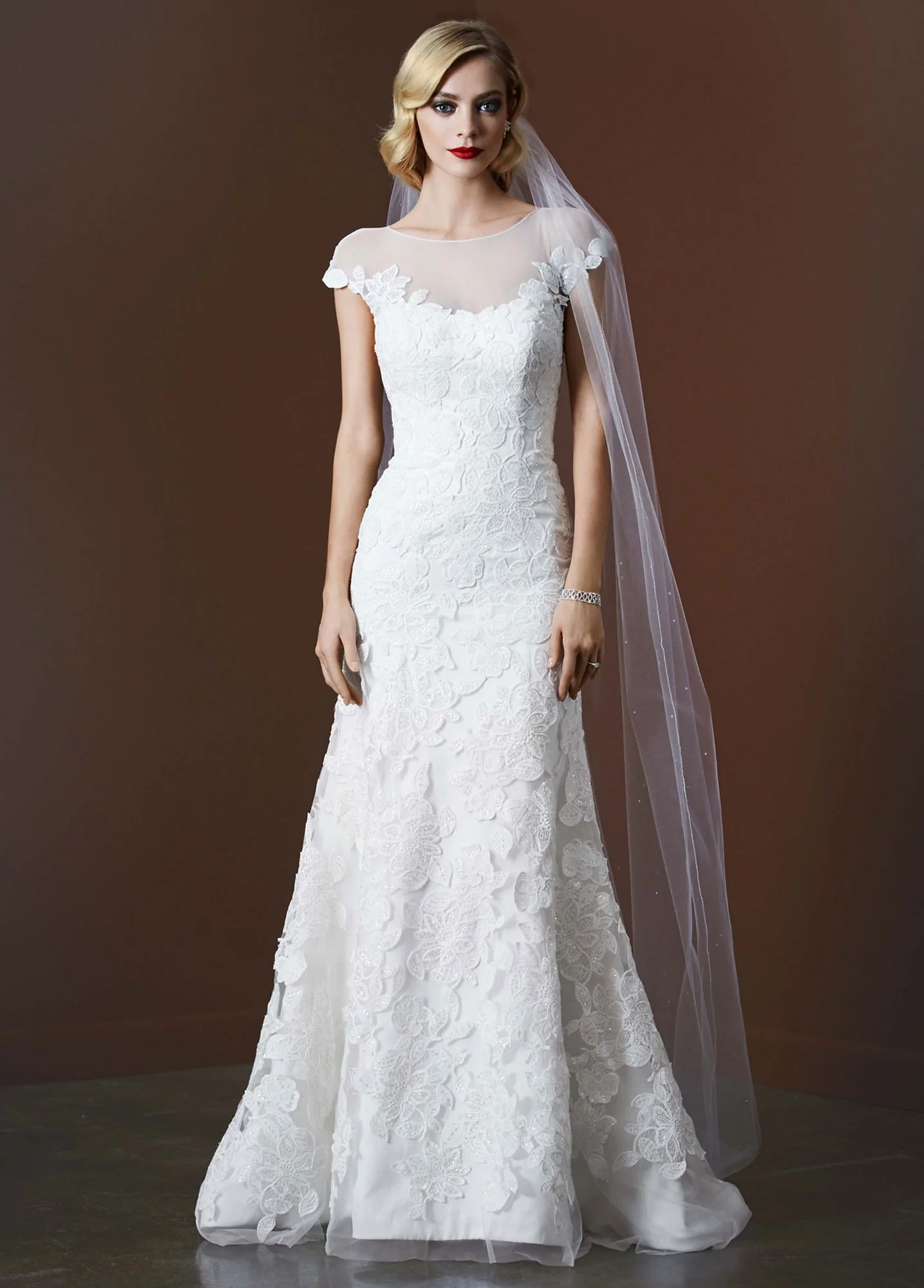 Tulle Trumpet Wedding Gown with Illusion Neckline