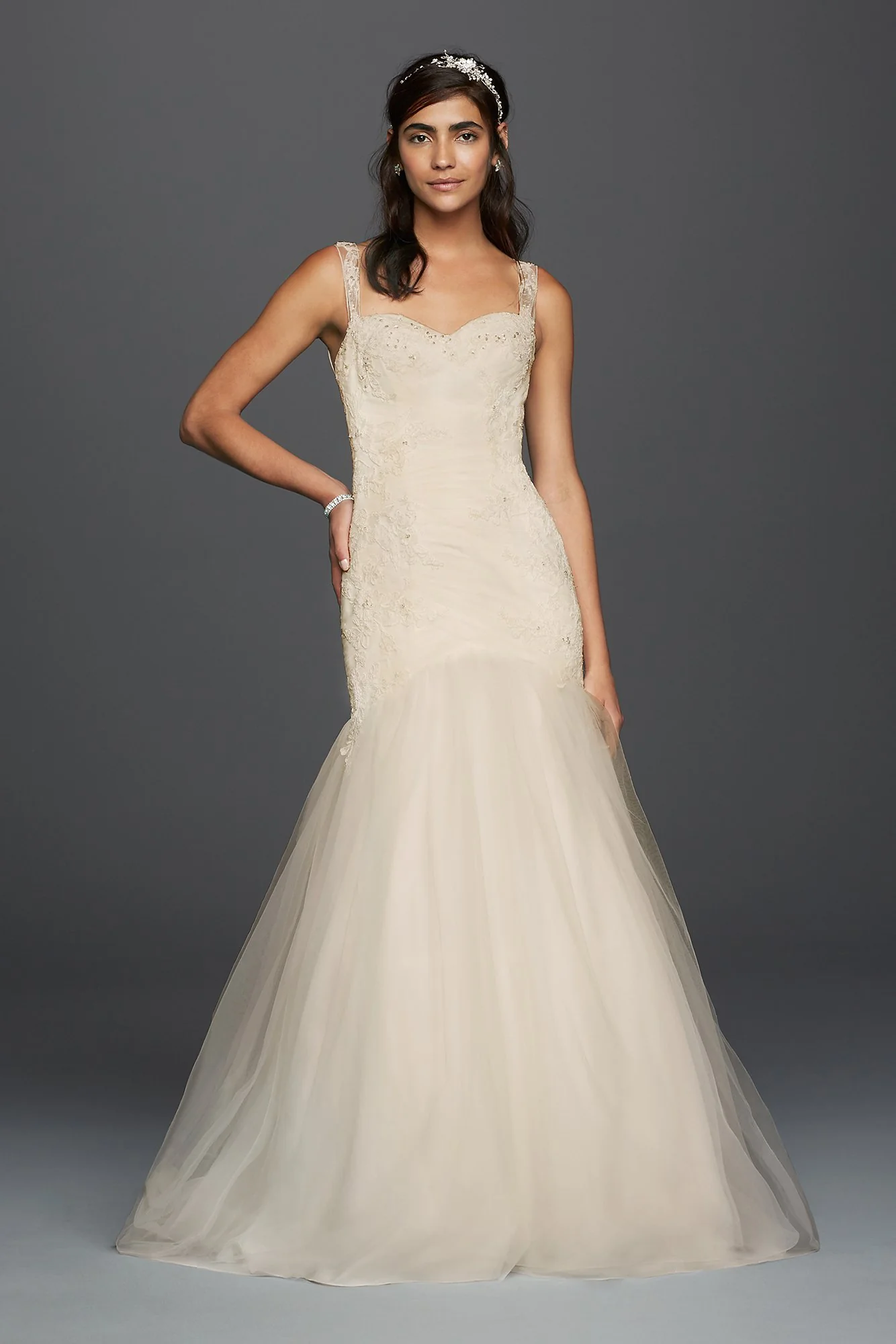 Tulle Trumpet with Illusion Back Wedding Dress