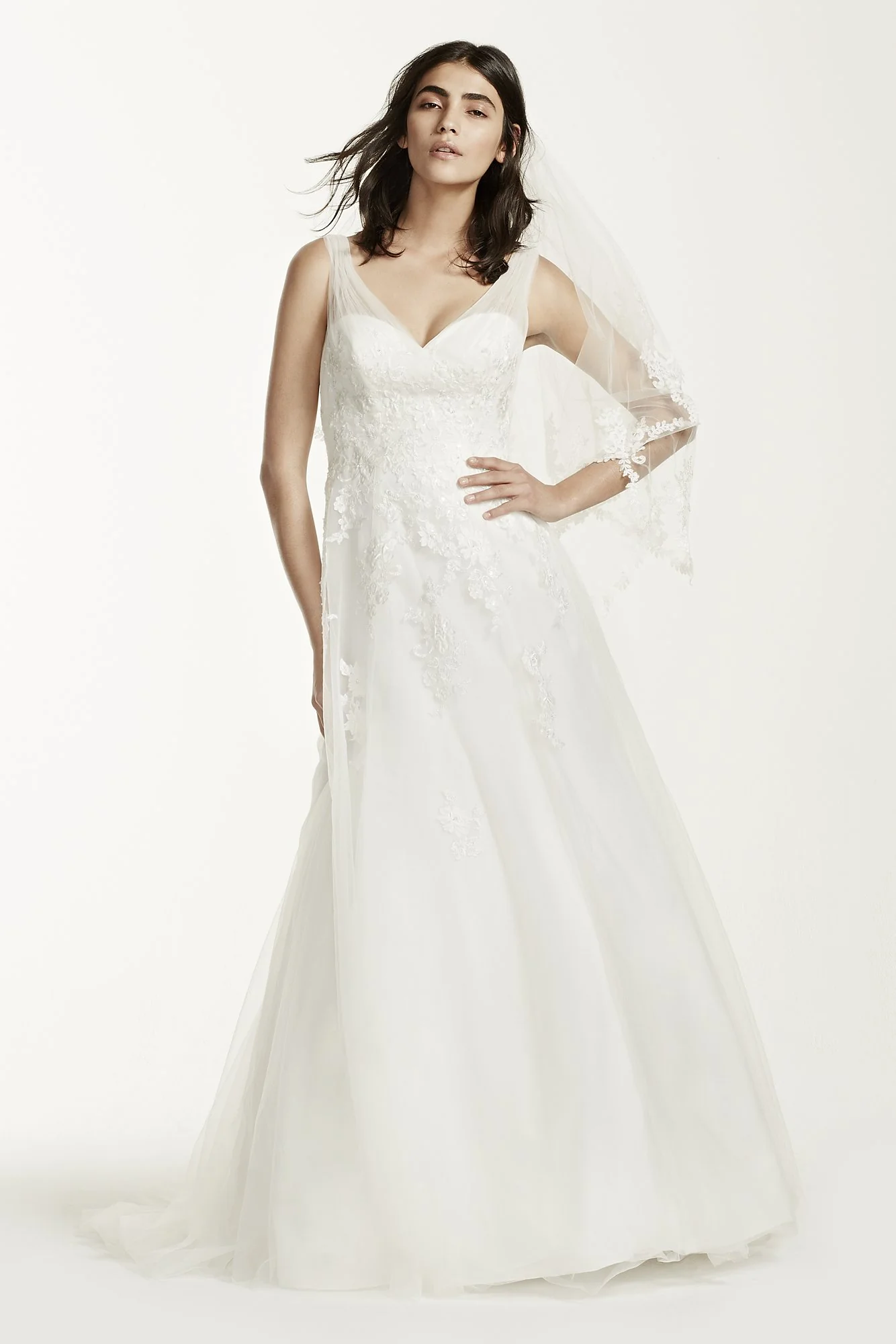 Tulle Wedding Dress with Floral Lace Applique - Image 2
