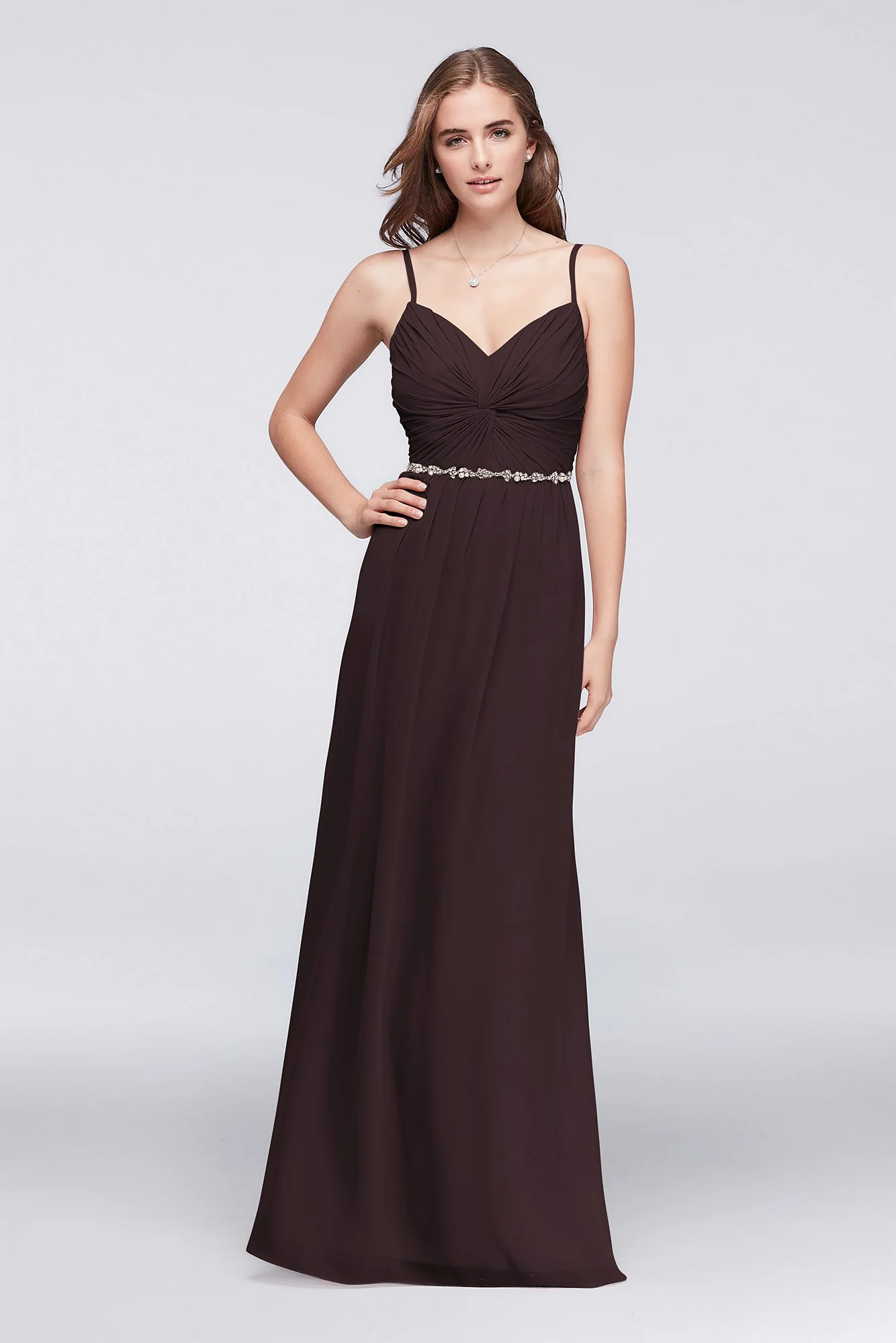 Twist Bodice Chiffon Dress with Beaded Belt - Image 46