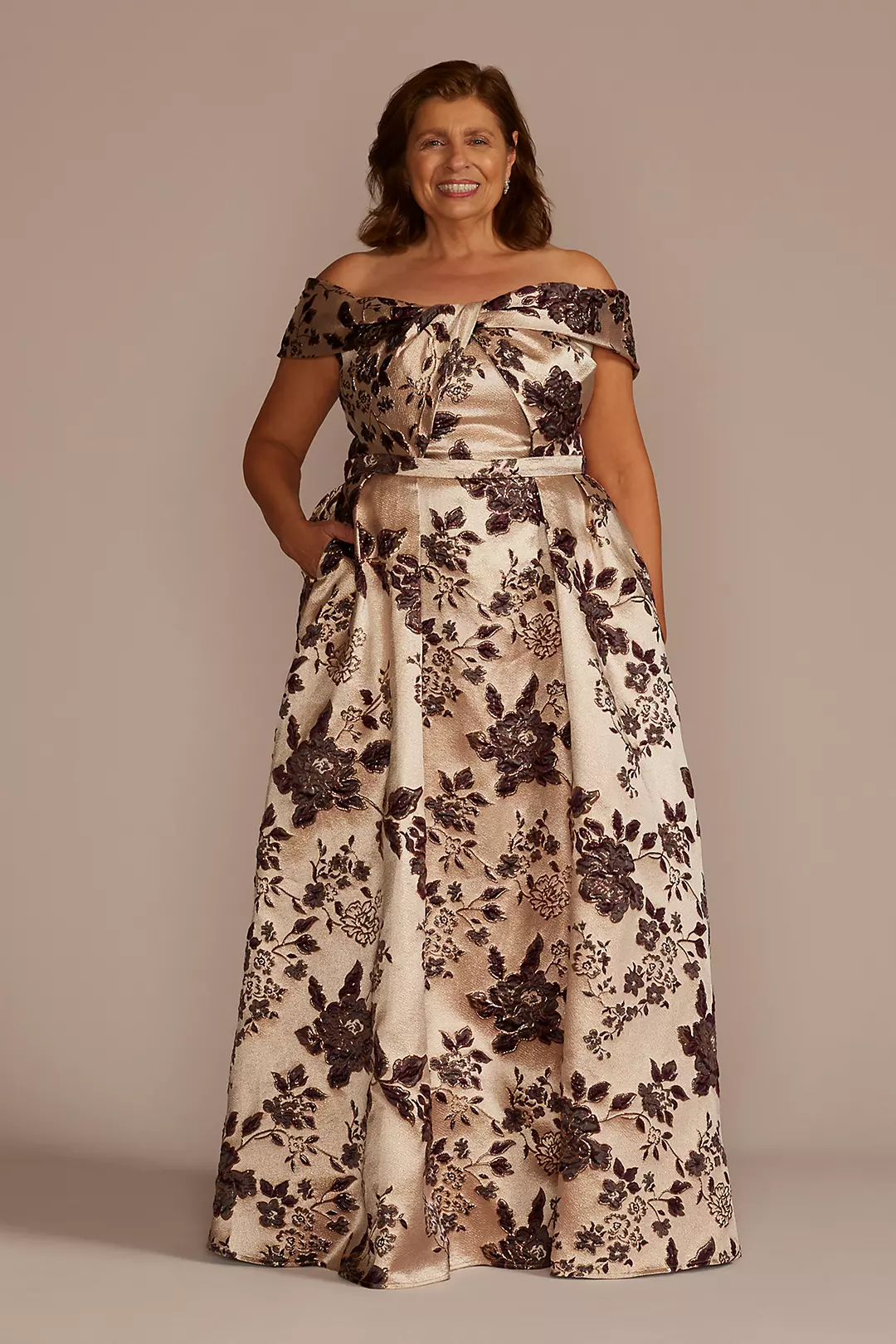 Twist Front Off-Shoulder Brocade A-Line - Image 2