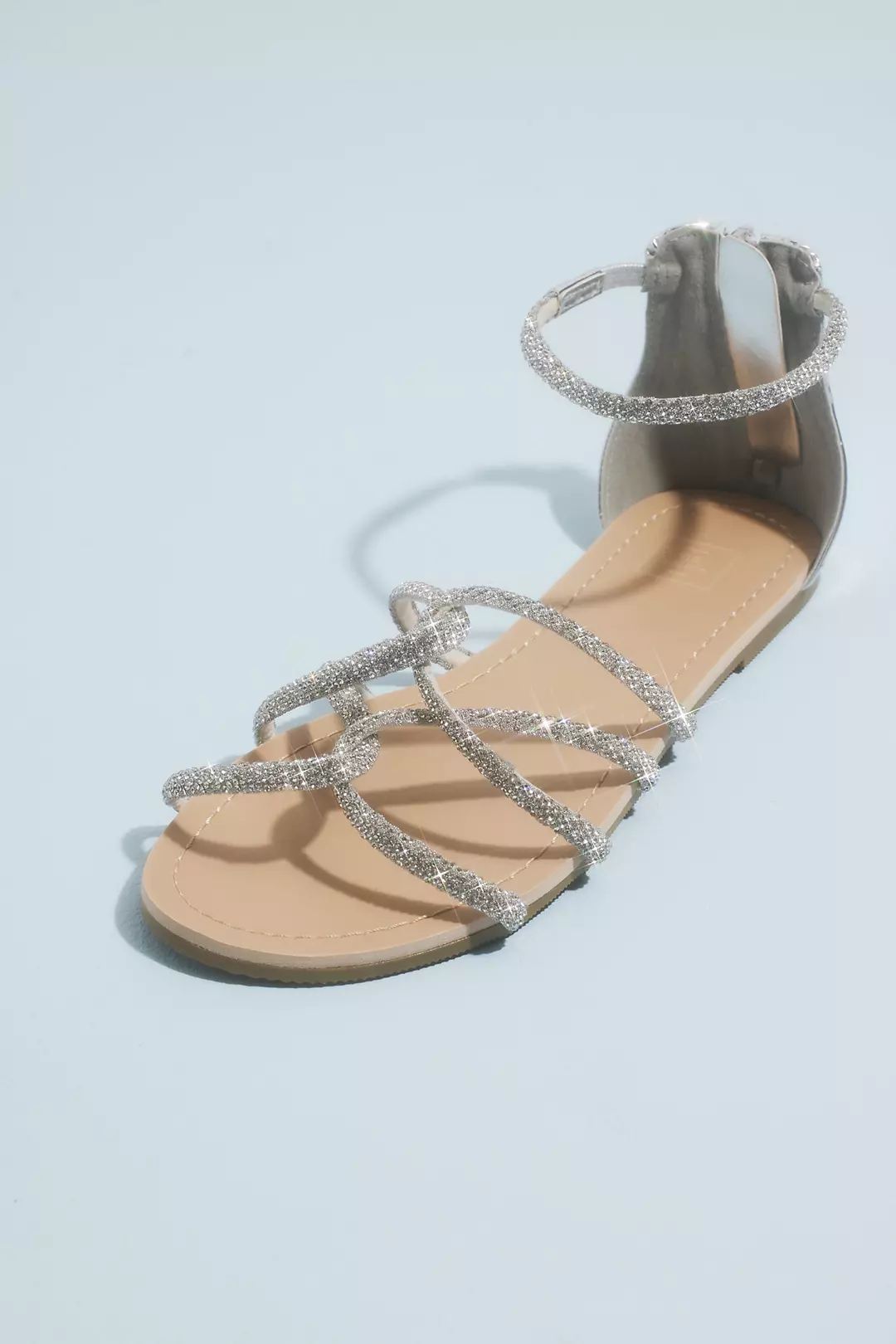 Twisted Crystal Strap Flat Sandals