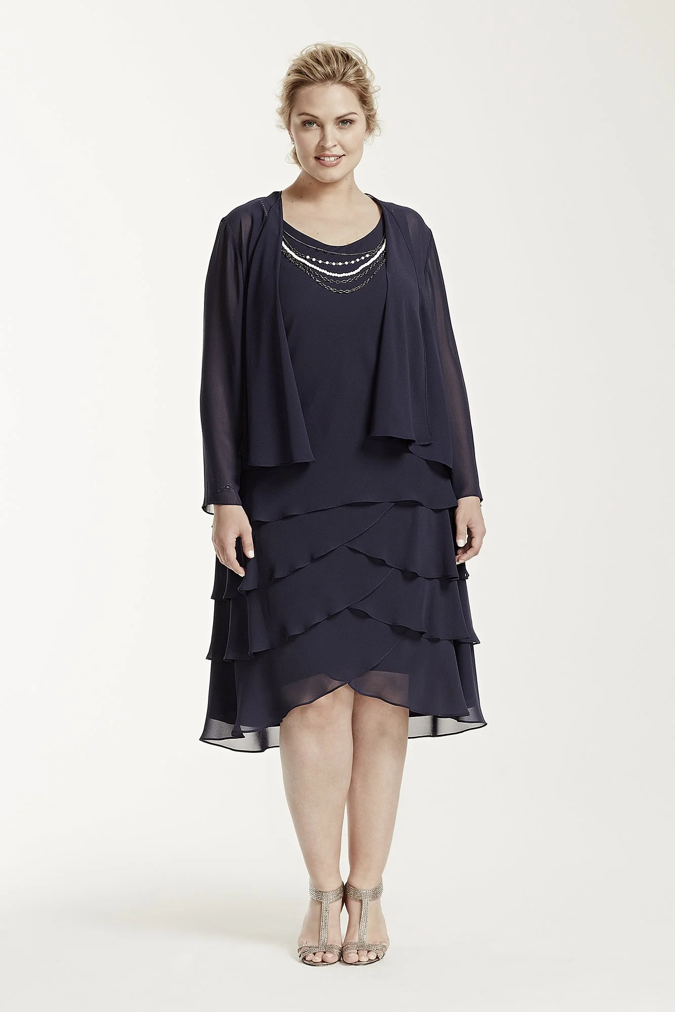 Two Piece Chiffon Jacket Dress with Necklace - Image 7
