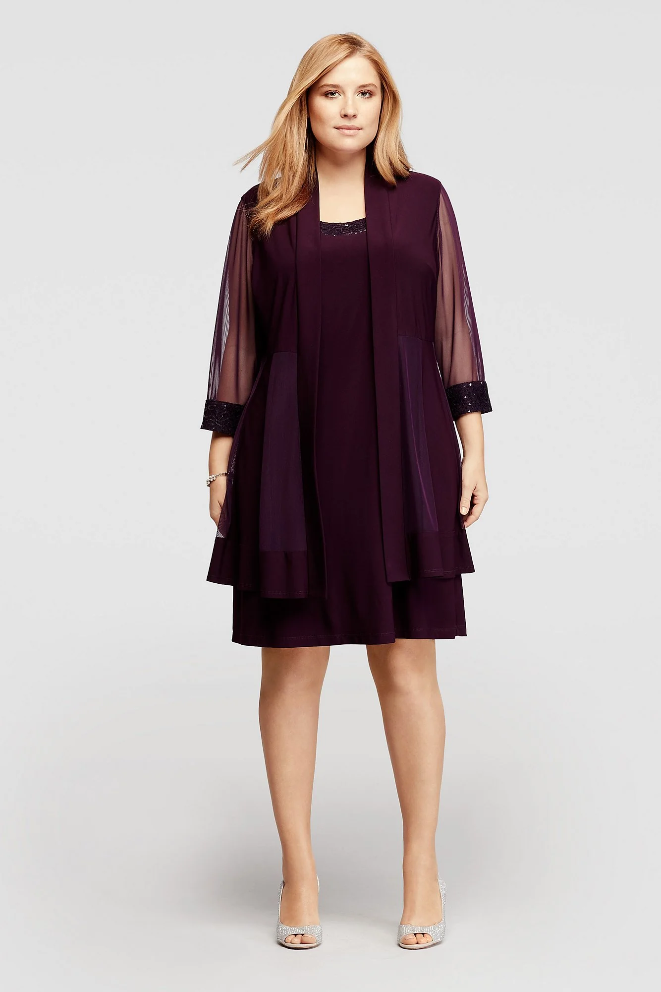 Two Piece Jacket Dress with Beaded Lace Trim - Image 2