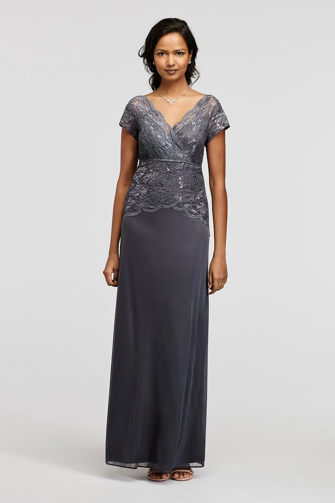 Two Piece Lace Mock Wrap Top with Jersey Skirt - Image 2