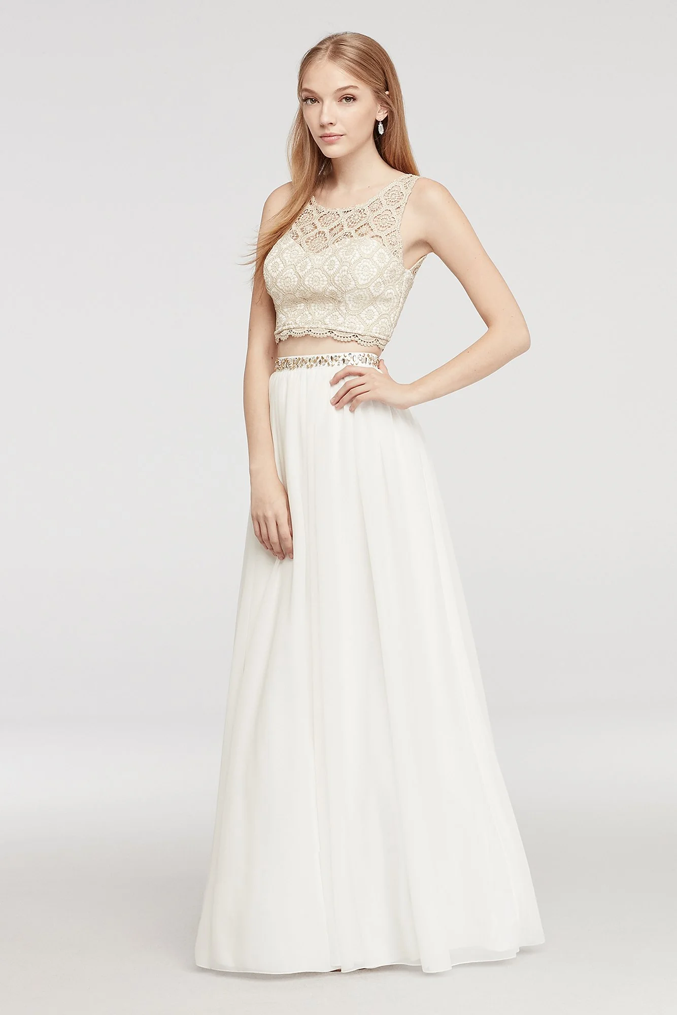 Two Piece Lace Prom Dress with Illusion Neck - Image 2