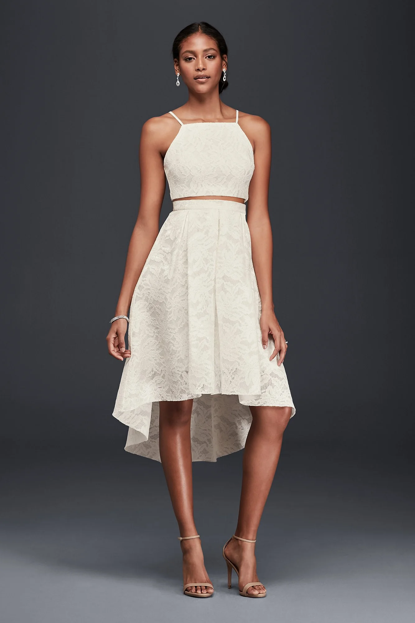 Two-Piece Lace Wedding Dress with High-Low Skirt - Image 2