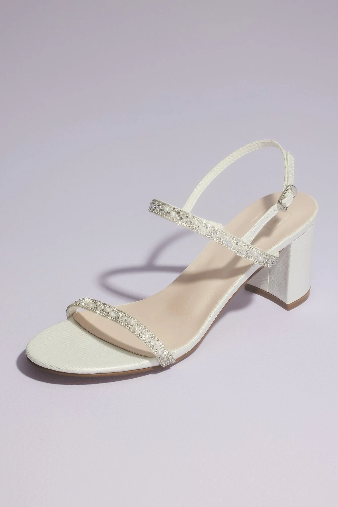 Two Strap Pearl and Crystal Block Heel Sandals