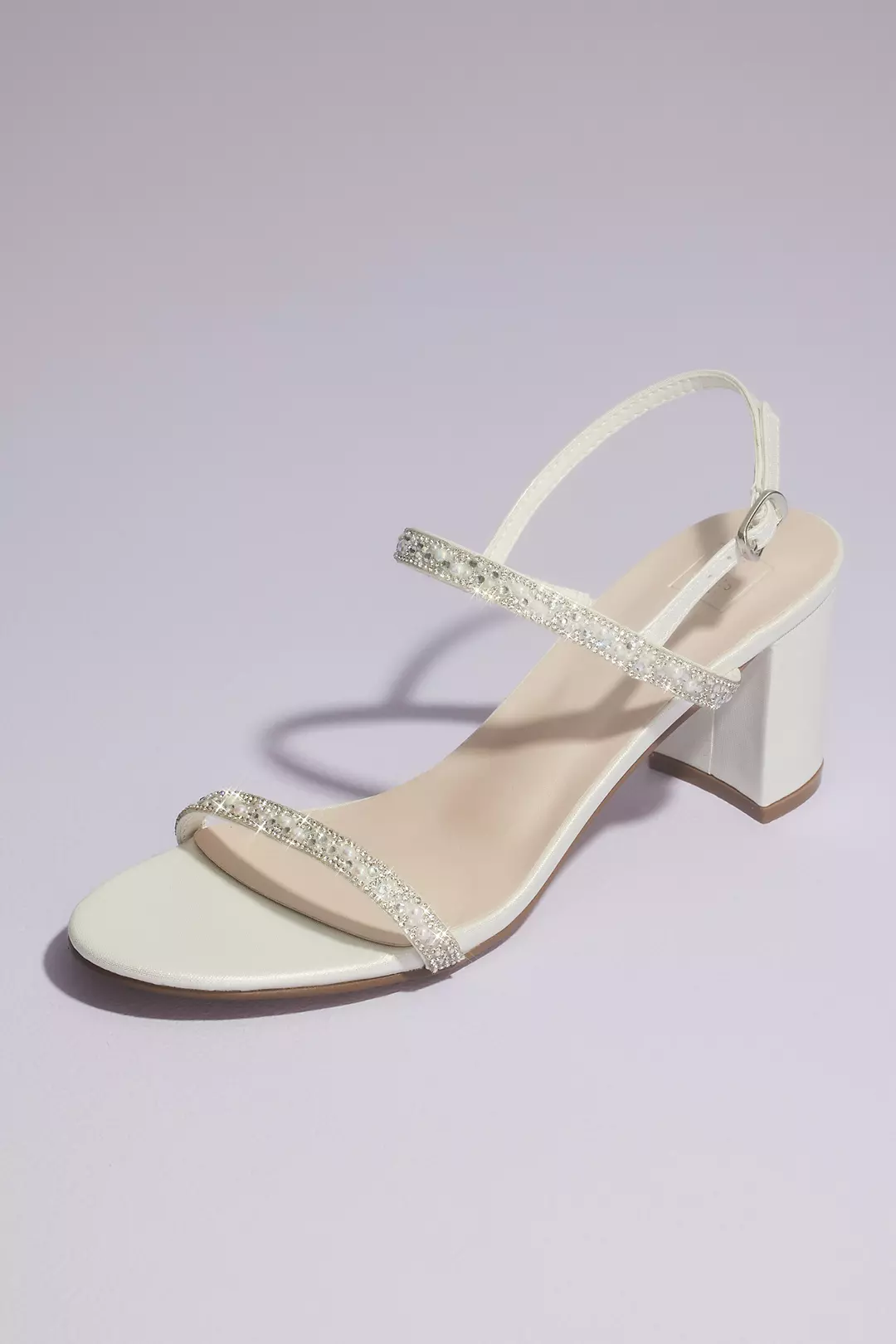 Two Strap Pearl and Crystal Block Heel Sandals - Image 2