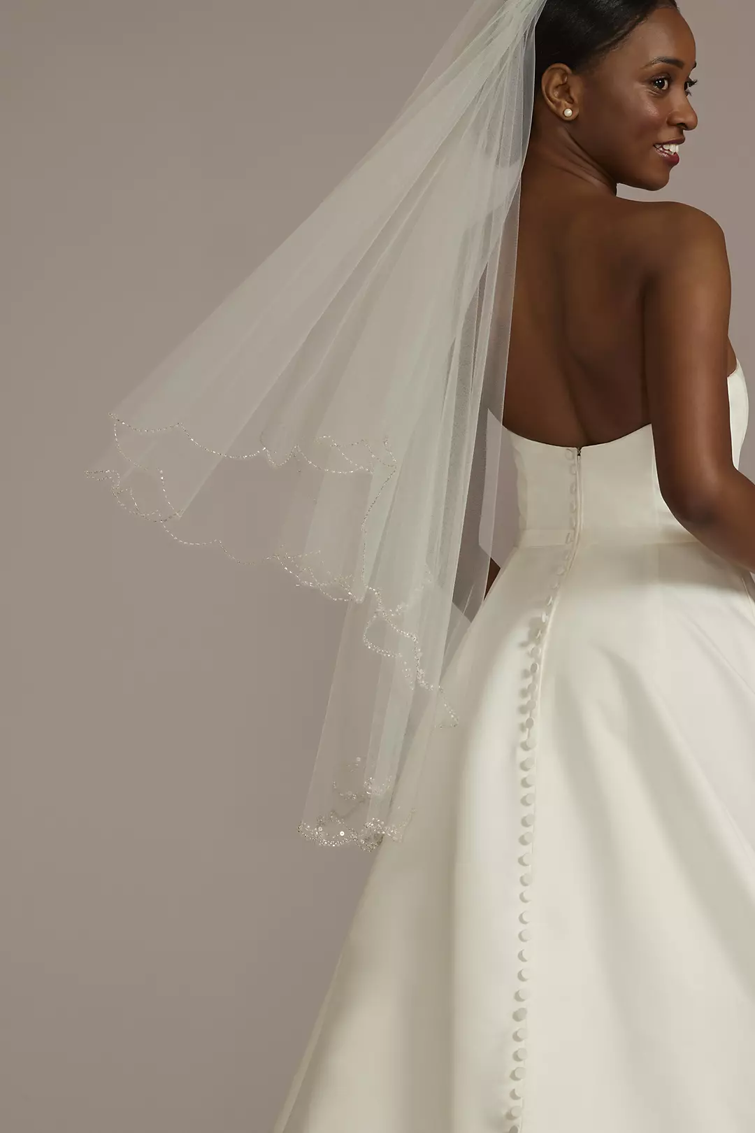 Two Tier Beaded Scallop-Edge Mid-Length Veil - Image 12