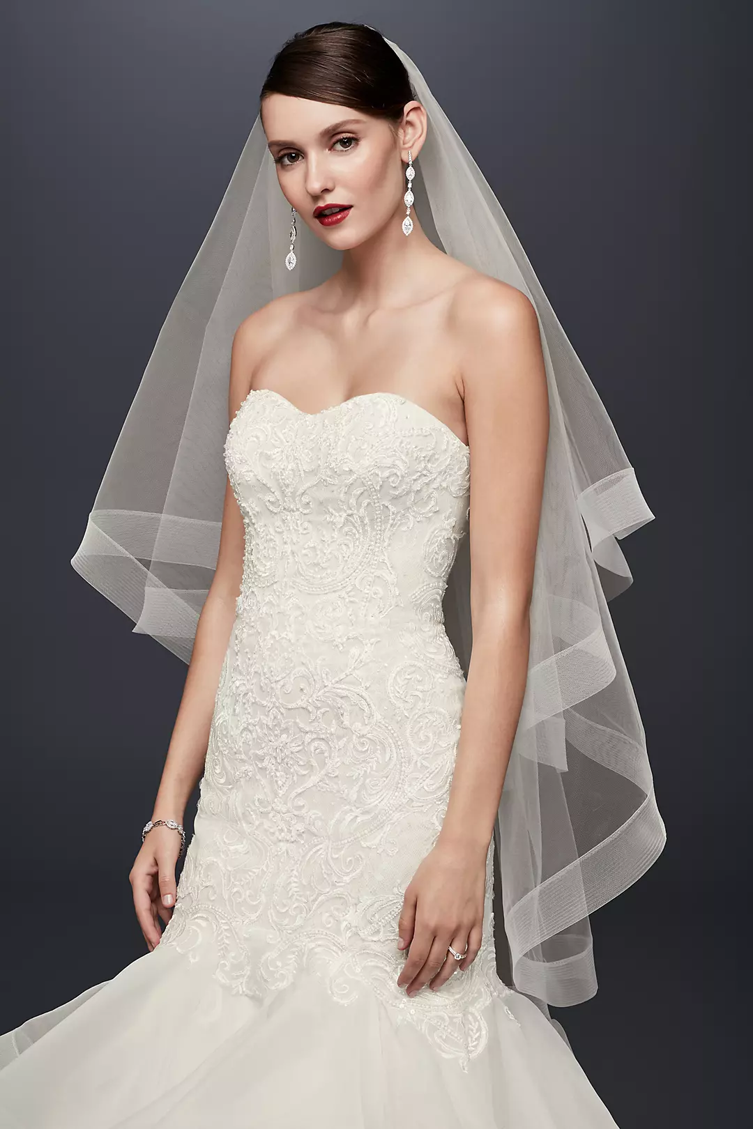 Two-Tier Horsehair Trim Fingertip Veil - Image 2