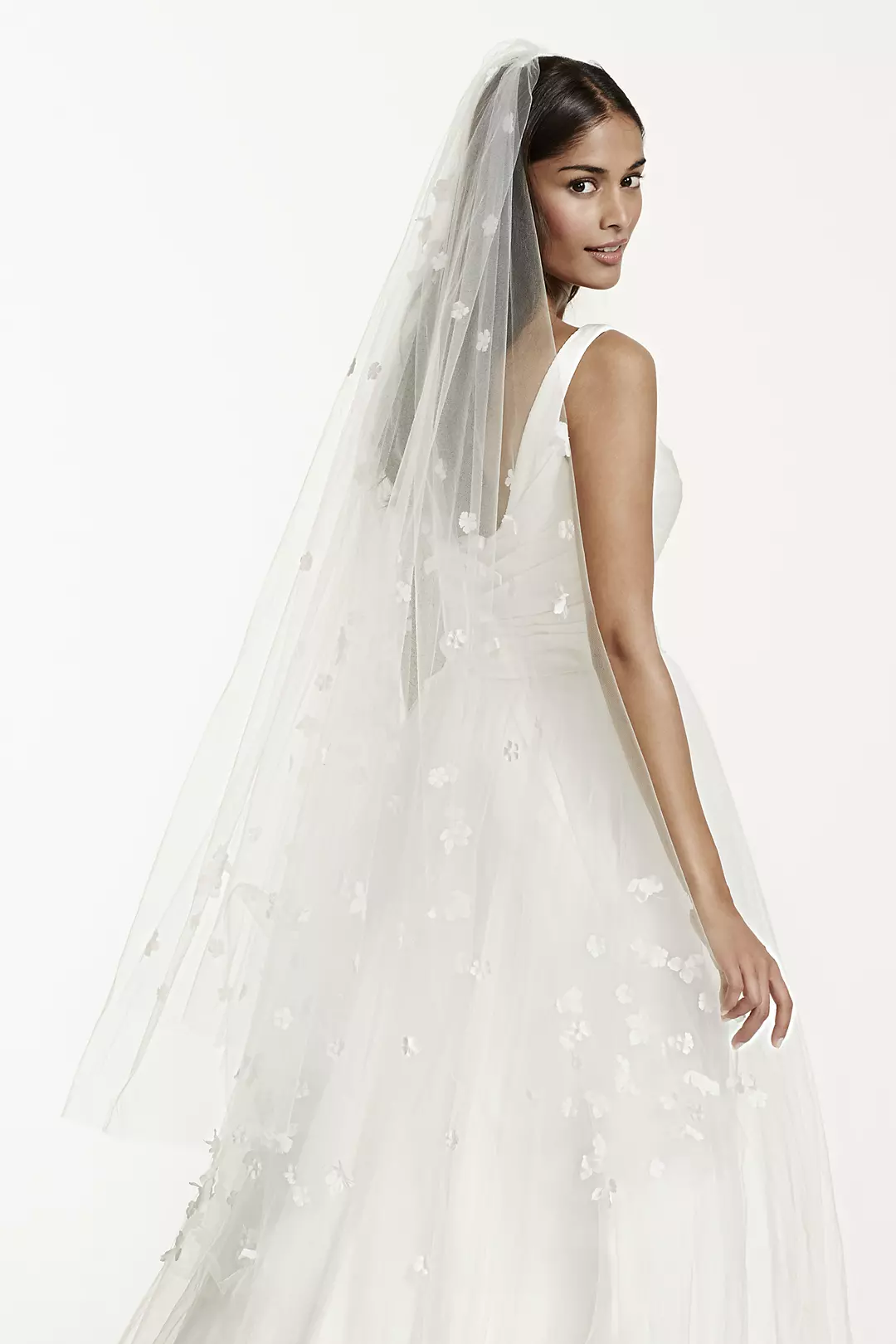 Two Tier Veil with Scattered 3D Floral Detail - Image 2