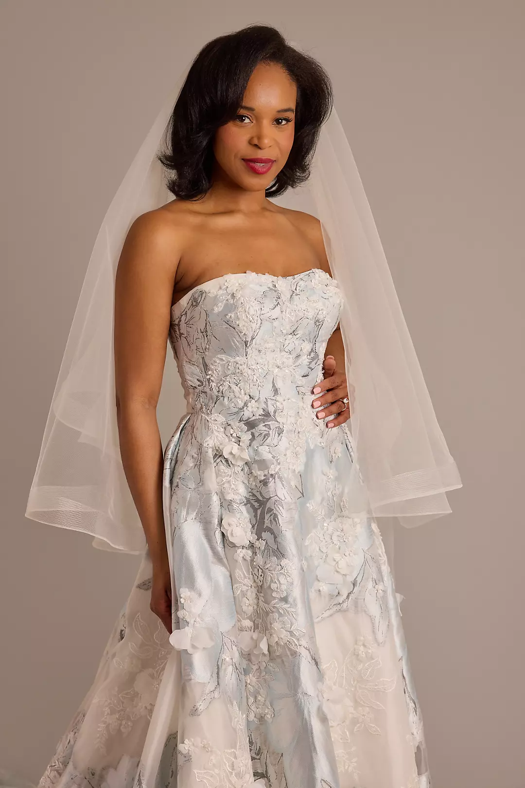 Two Tier Walking Length Veil with Horsehair Trim - Image 2