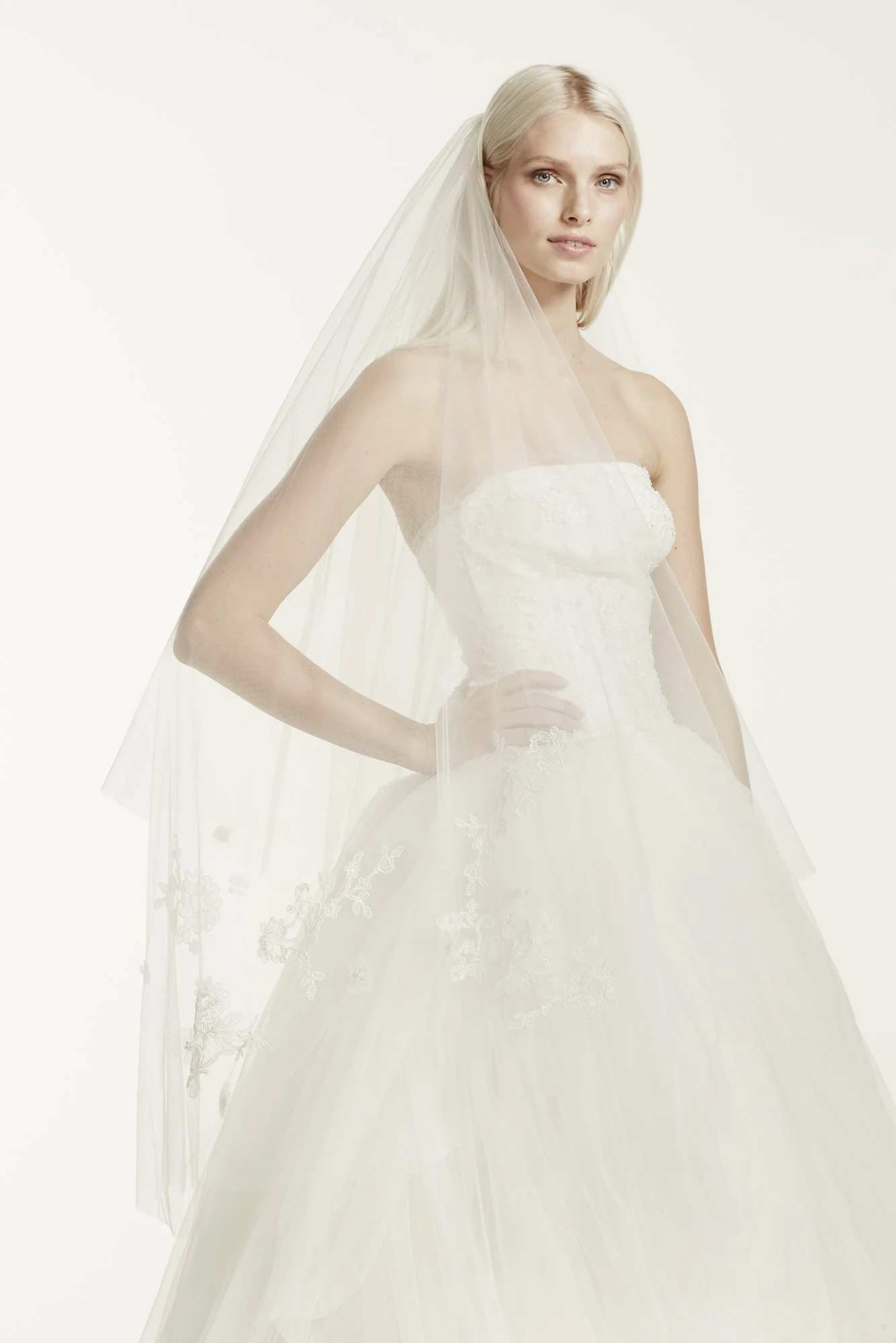 Two-Tier Walking Length Veil with Lace Appliques