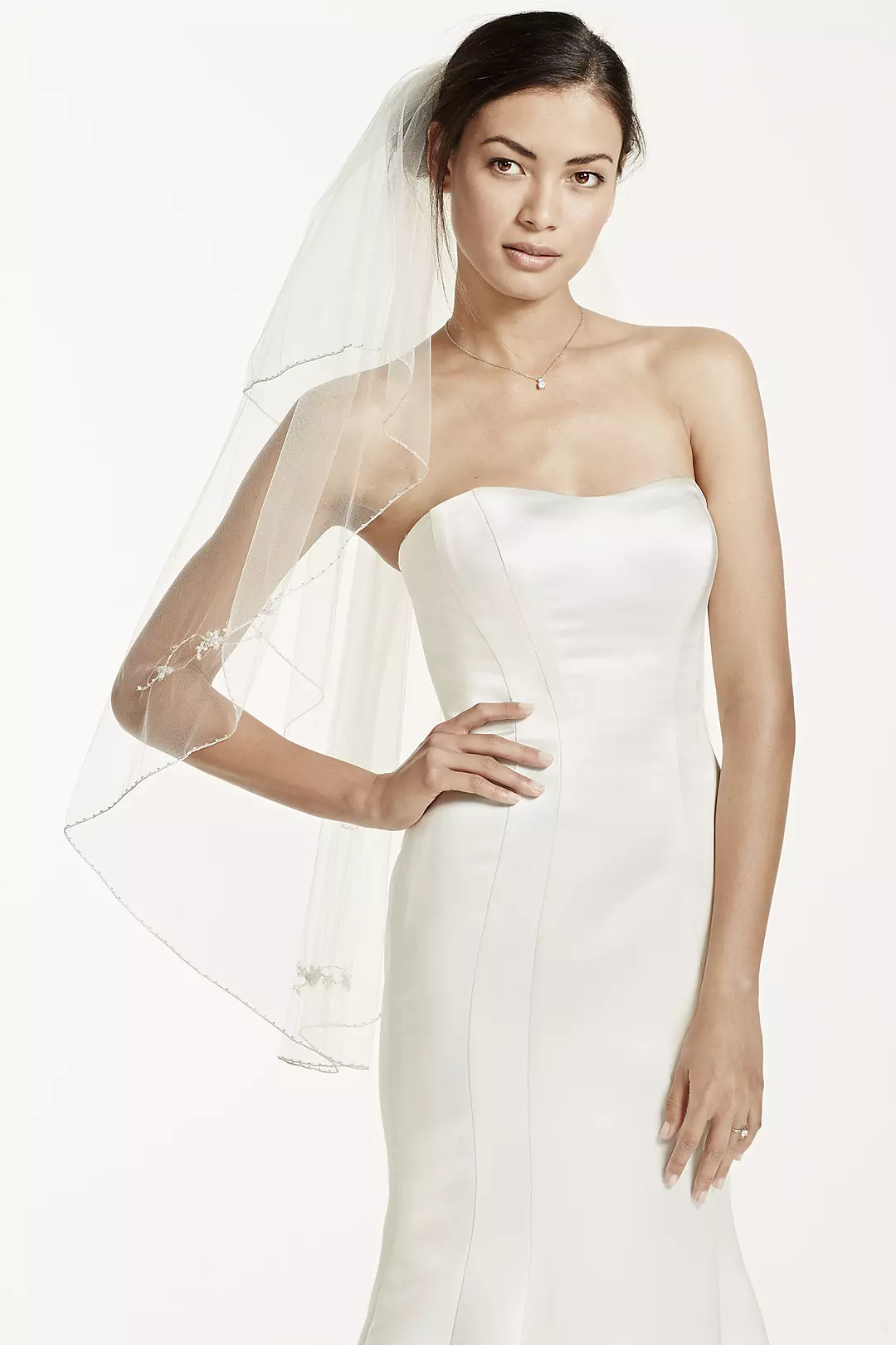 Two Tiered Veil with Beaded Metallic Detail - Image 2