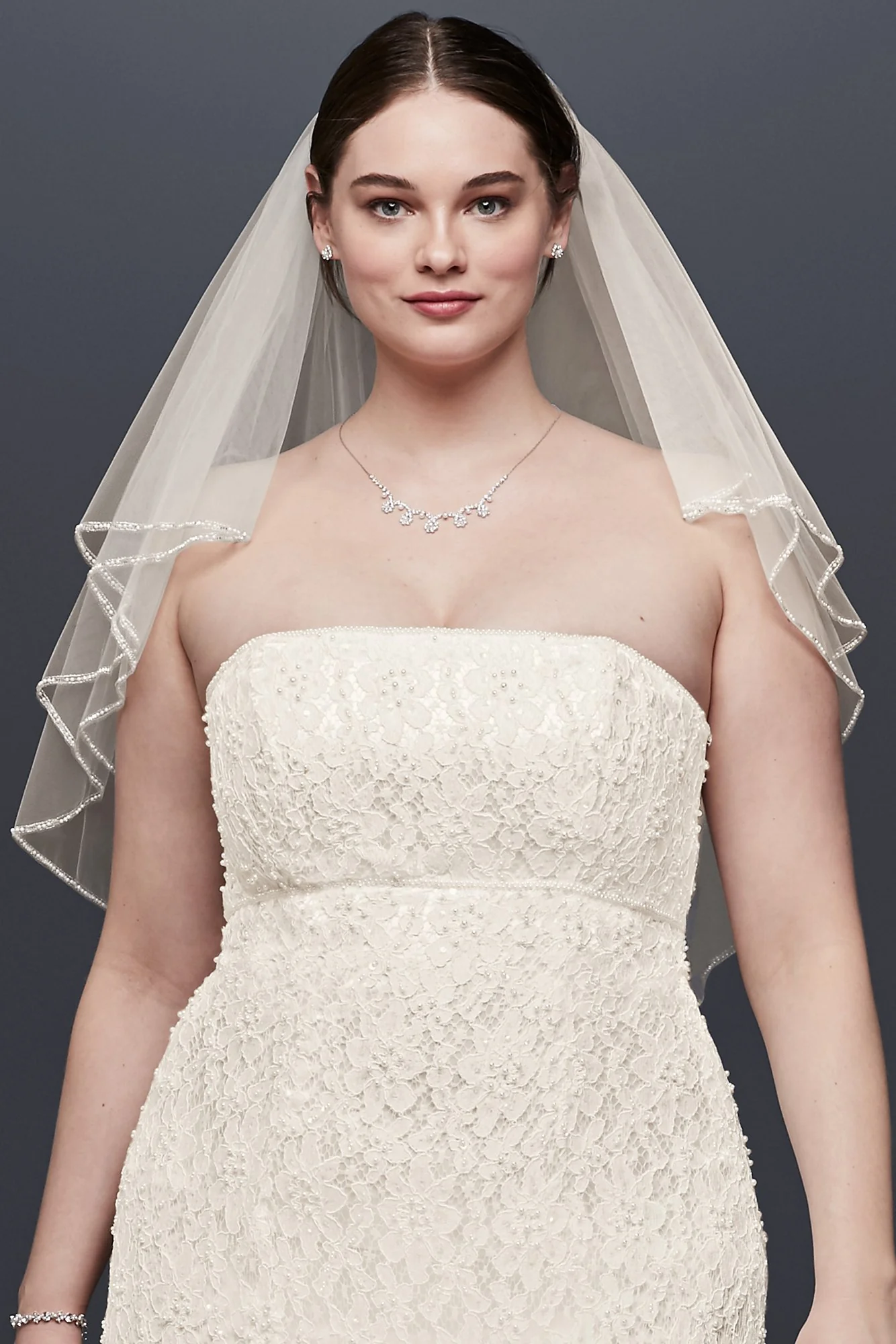 Two Tiered Veil with Beaded Stitched Edge