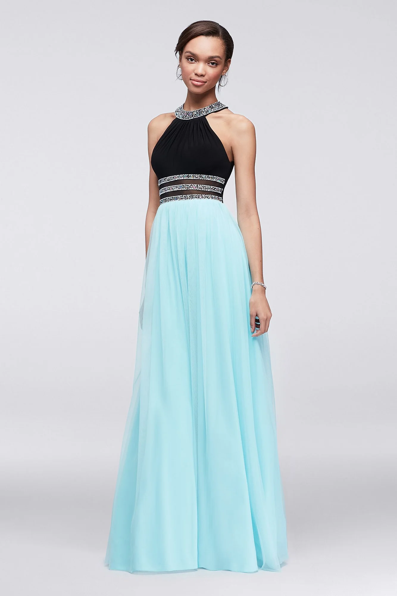 Two-Tone Halter Dress with Beaded Waist - Image 2
