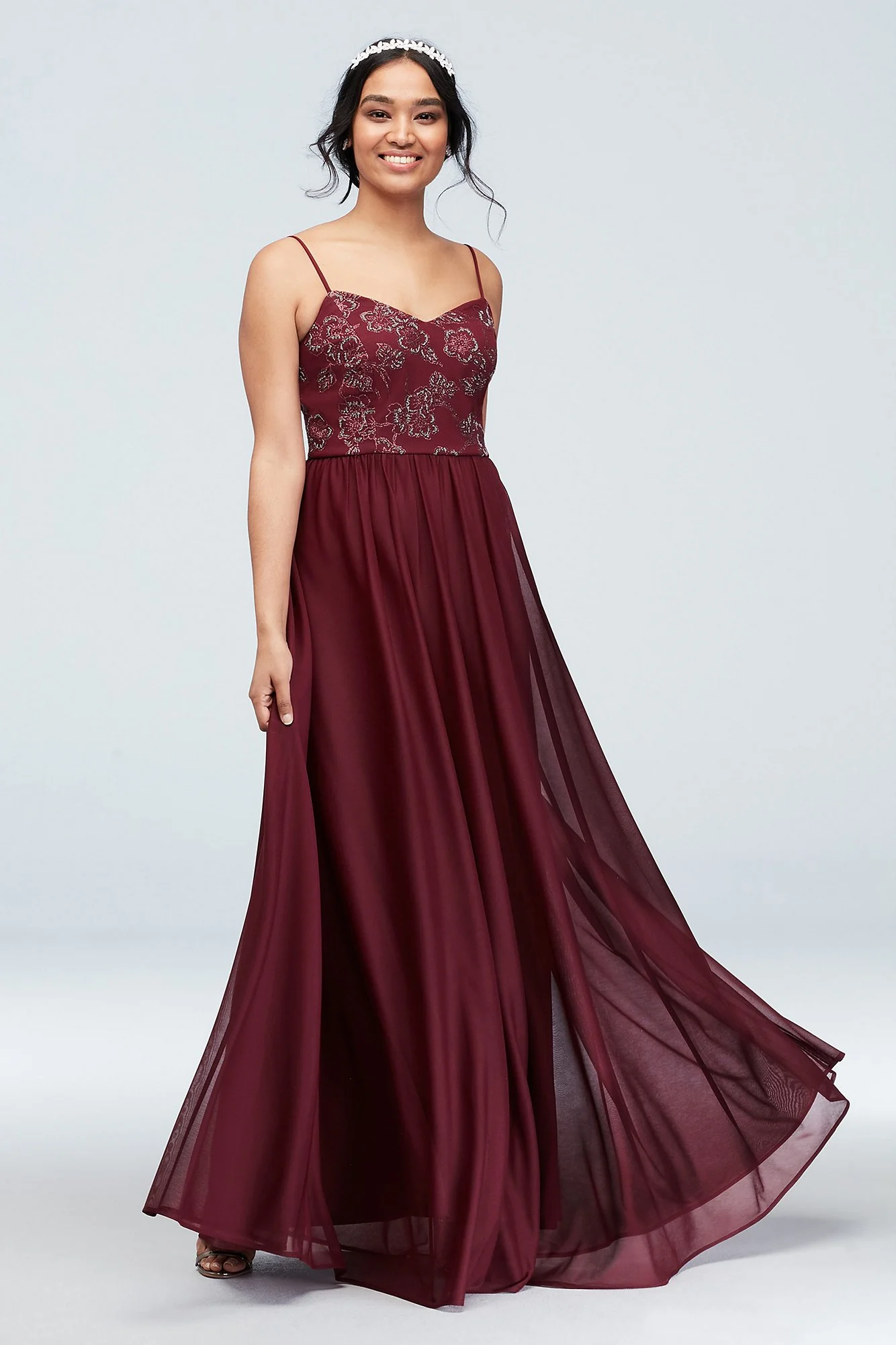 V-Neck Caviar Beaded Floral Chiffon Dress - Image 4